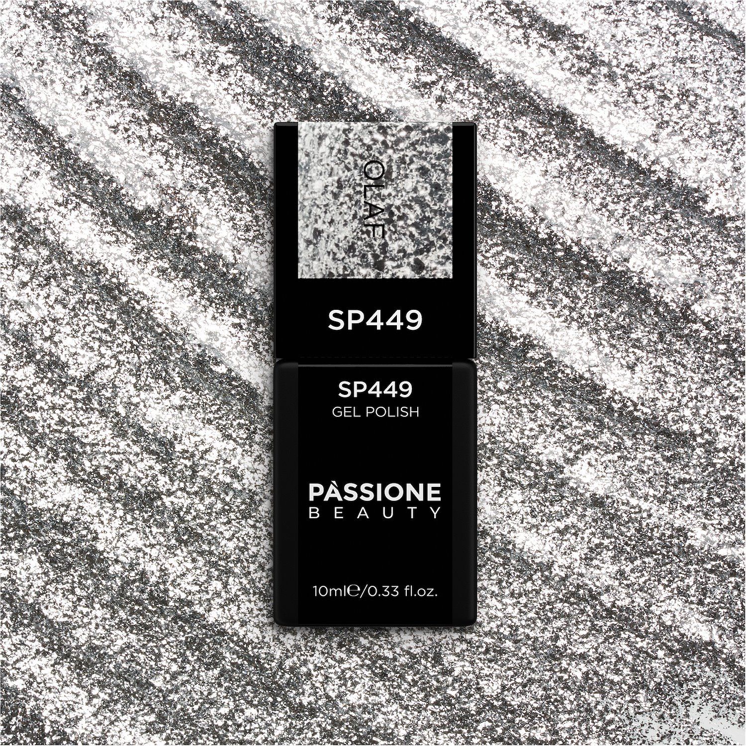 Gel Nail Polish SP449 Olaf - Silver Gel Polish with Silver Glitter and Flakes - detail 1