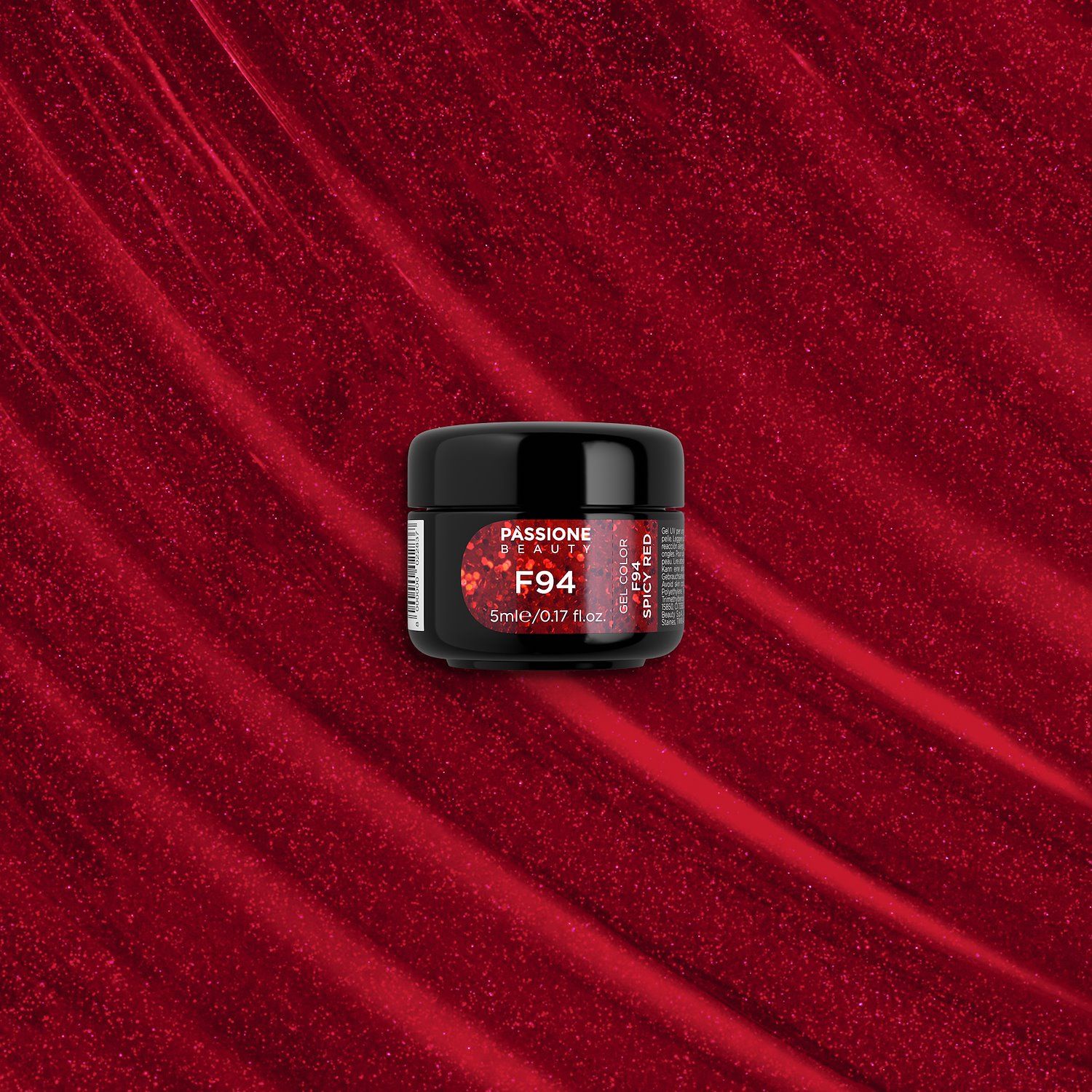 Gel Couleur F94 Spicy Red - Gel couleur auto-scellant rouge avec micro-paillettes - détail 1