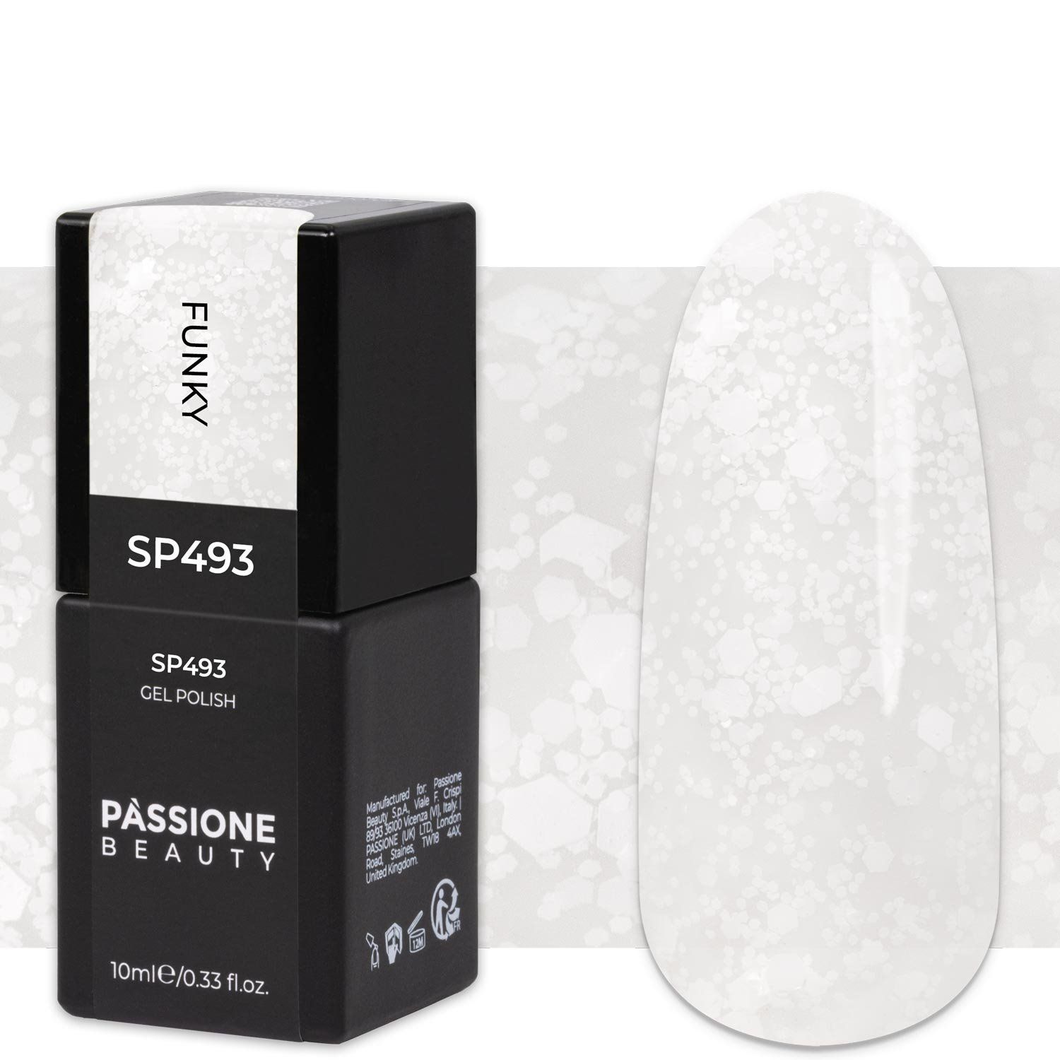 Gel Nail Polish SP493 Funky - Clear gel polish with white sequins