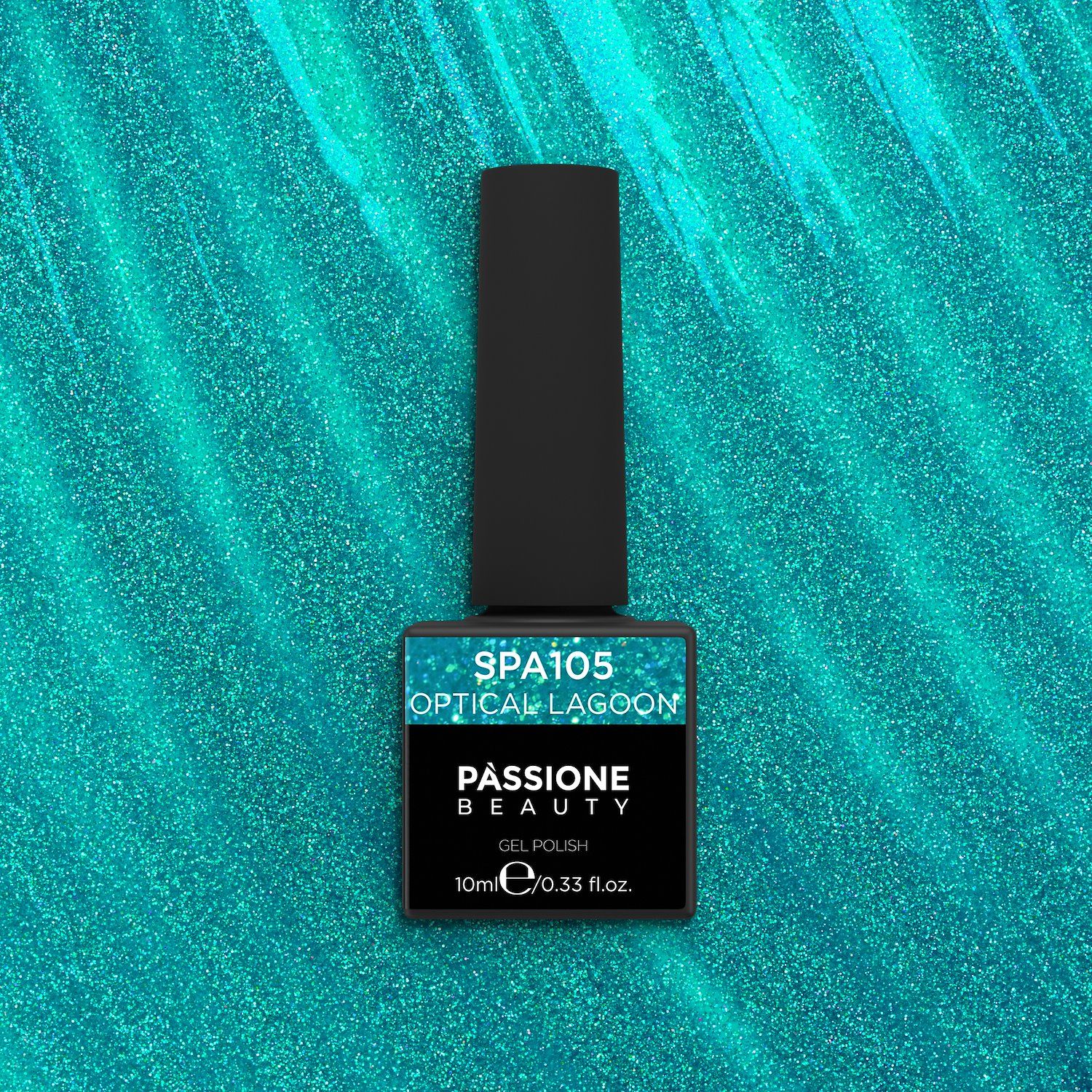 Gel Nail Polish GPA105 Optical Lagoon  - GPA105 Optical Lagoon gel polish, deep turquoise with micro glitter - detail 1