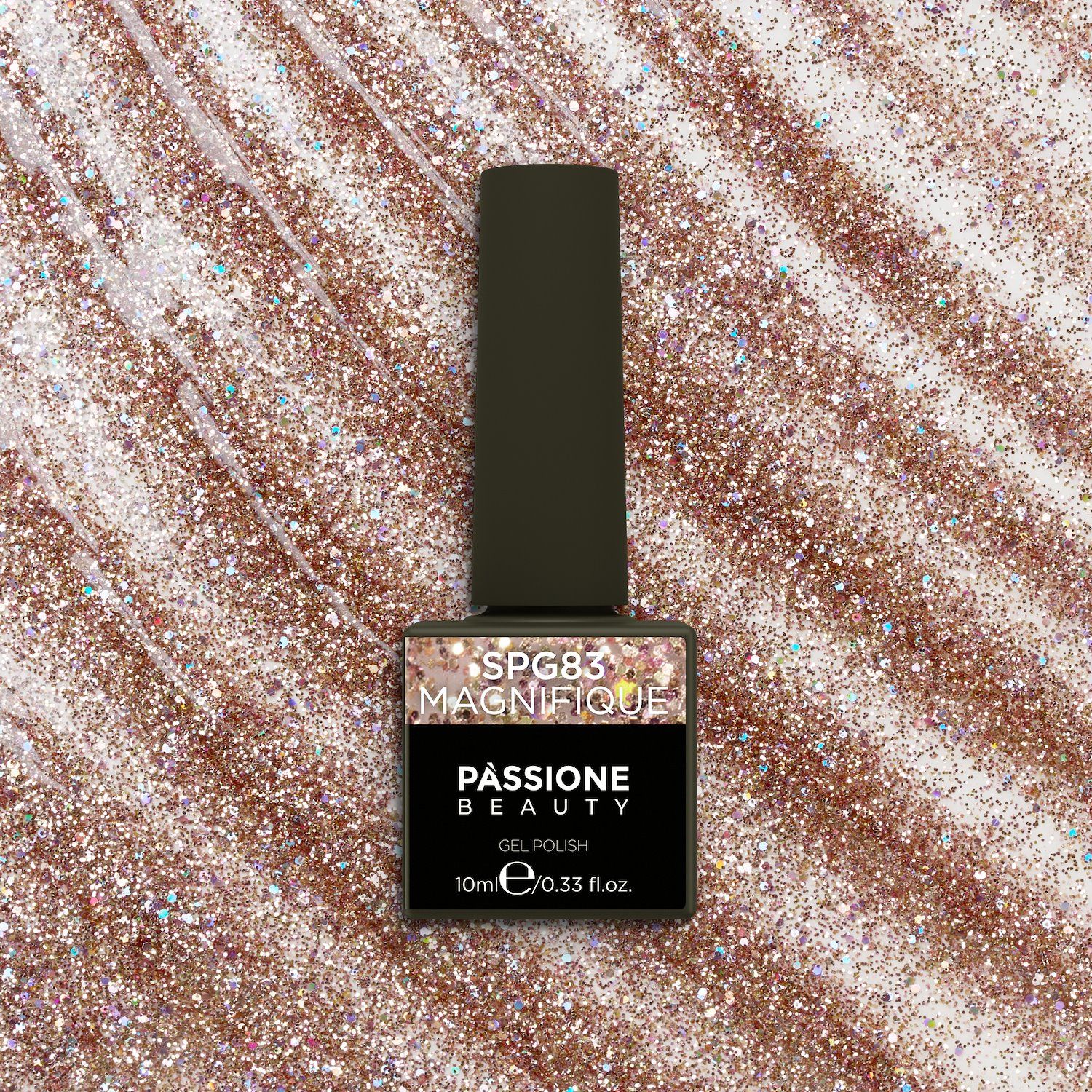 Vernis semi-permanent VSG83 Magnifique - Vernis semi-permanent doré avec micro-paillettes - détail 2