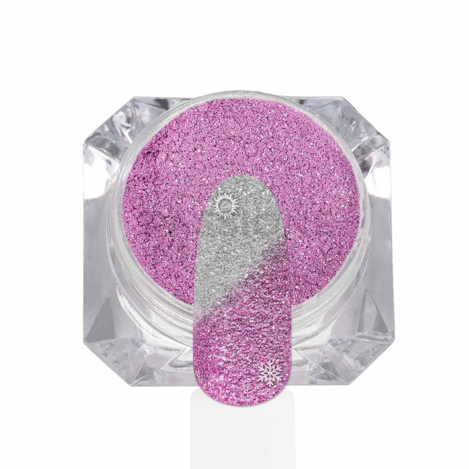 Pink Thermo Glitter - Heat-sensitive nail glitter, pink-silver