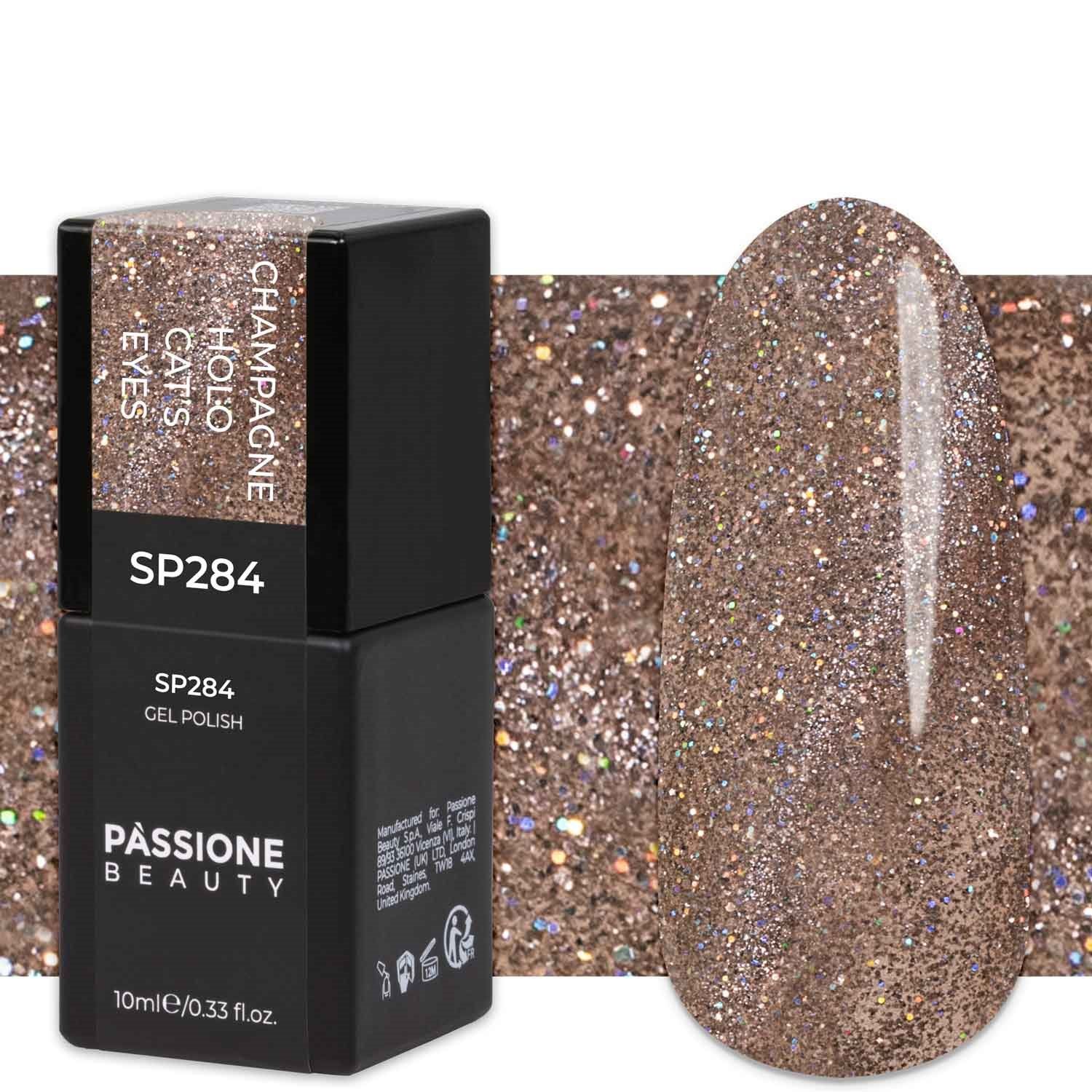 Gel Nail Polish SP284 Champagne Holo Cat's Eyes - Champagne-toned Cat’s Eyes Gel Polish with Flash Effect