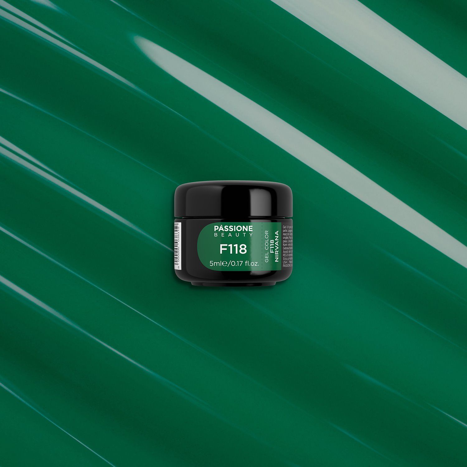 Gel color F118 Nirvana - Gel color verde botella oscuro autosellador - detalle 1