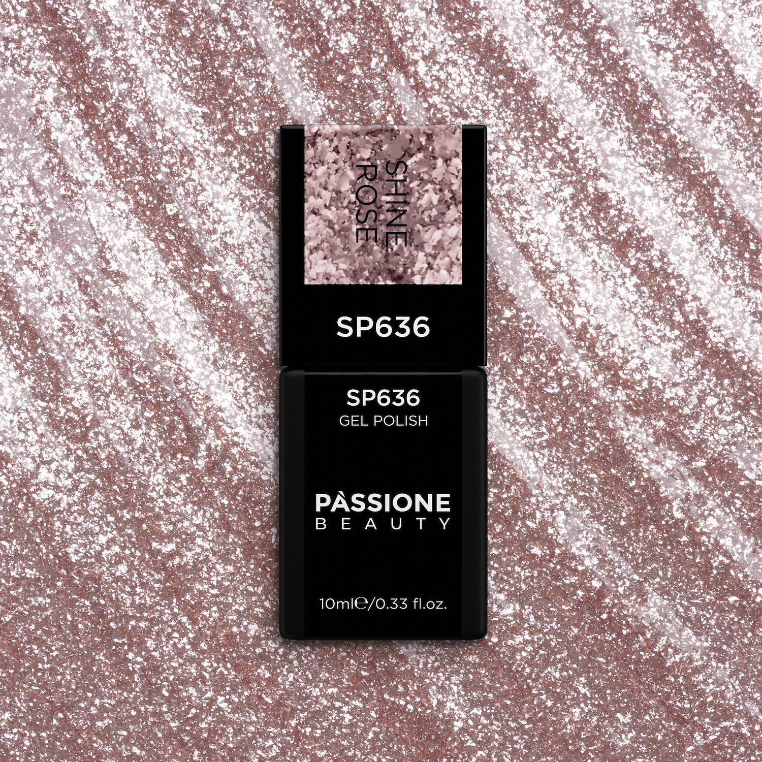 Gel Nail Polish SP636 Shine Rose - Rose Gold Gel Polish with Gold Glitter and Silver Flakes - detail 1