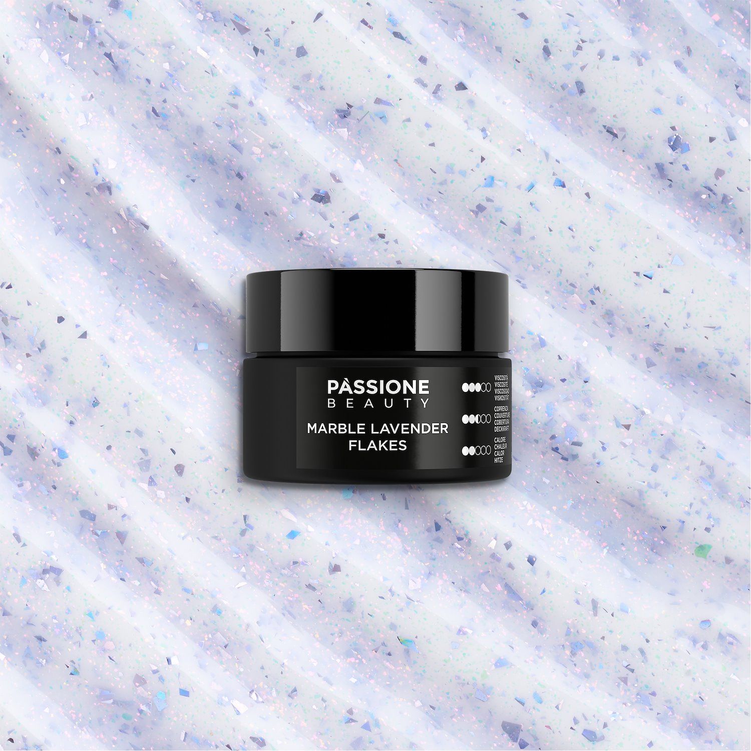 Marble Lavender Flakes 15 ml - Gel de construction auto-égalisant blanc laiteux avec flakes lilas et micro-flakes holographiques - détail 2