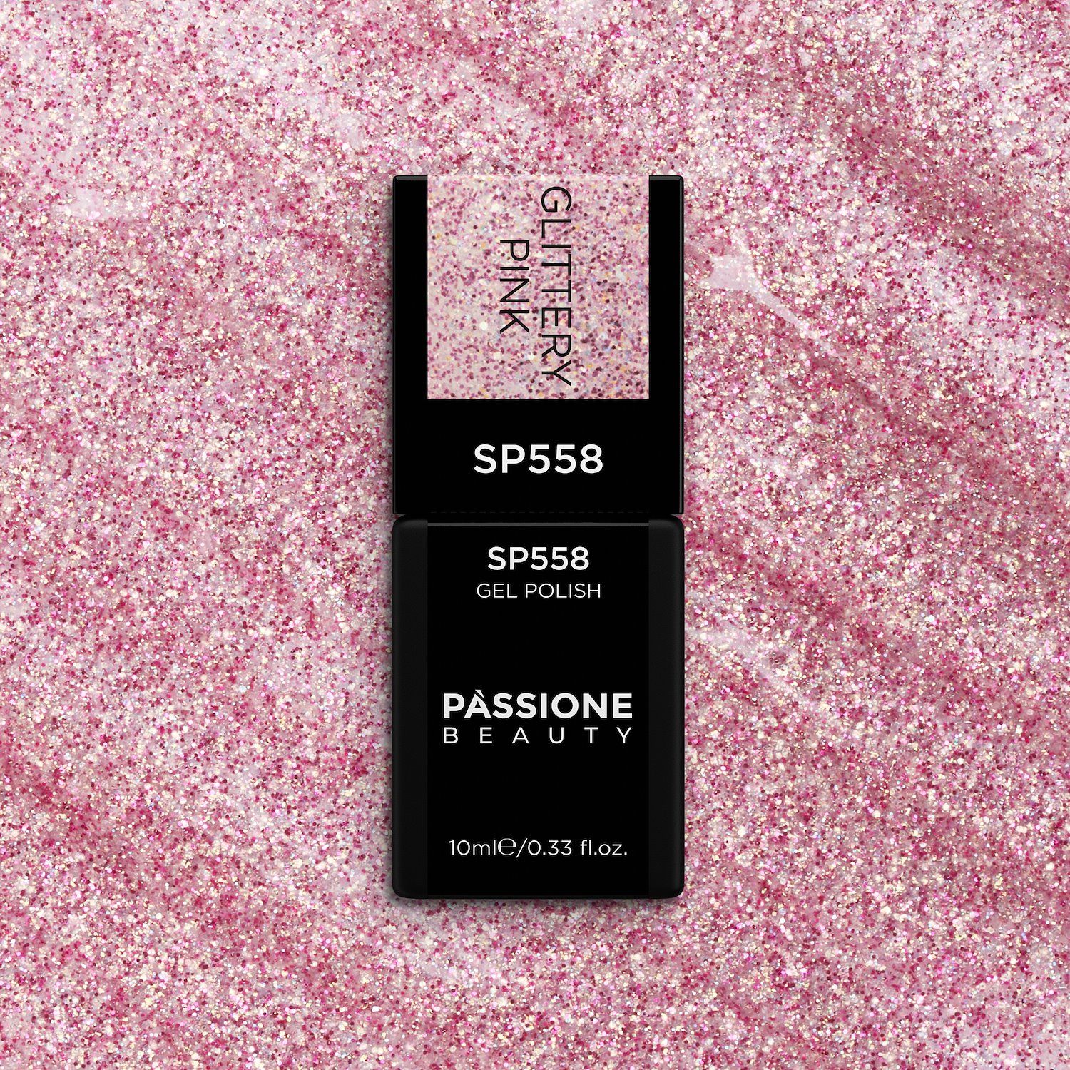 Gel Nail Polish SP558 Glittery Pink - Clear Gel Polish with Fuchsia and Holographic Micro-glitter - detail 1
