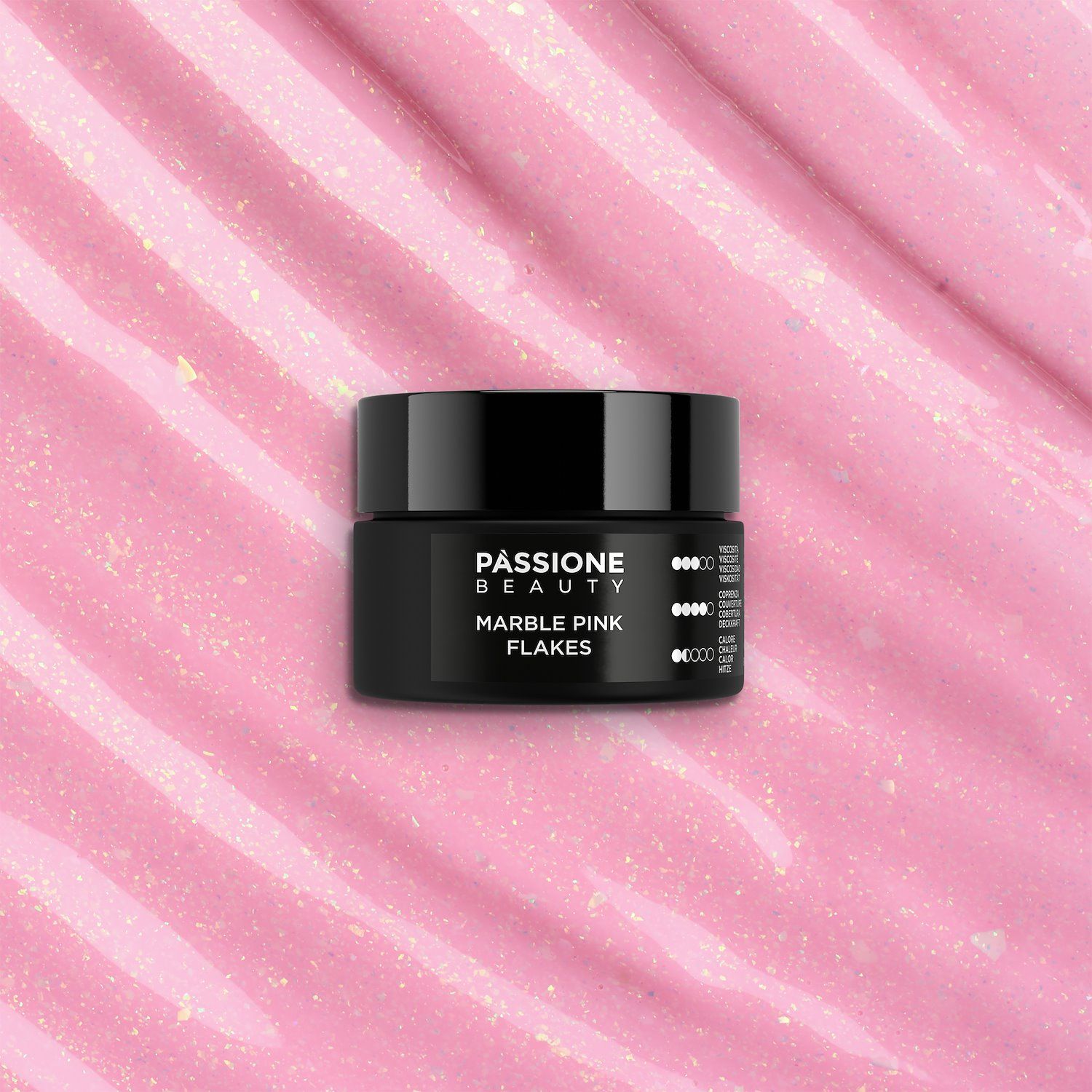 Marble Pink Flakes 15 ml - Gel de construction auto-égalisant rose avec flakes et micro-flakes holographiques - détail 2