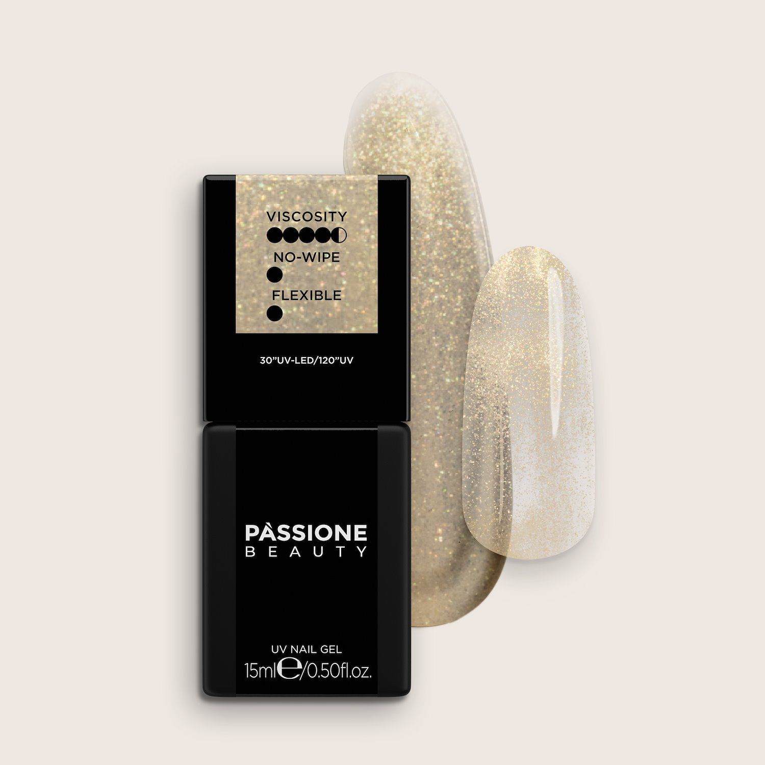 Gold Gloss 15 ml - Top coat sin capa de exceso con purpurina dorada efecto nacarado