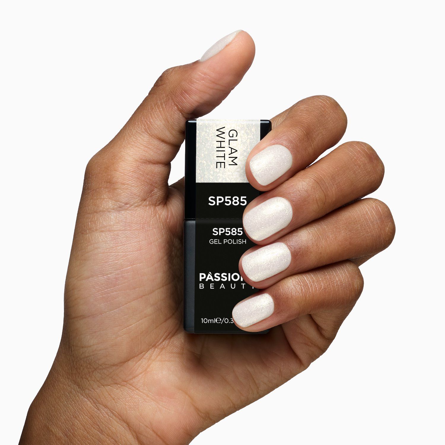 Gel Nail Polish SP585 Glam White - Clear Gel Polish with Gold Micro-glitter - detail 2