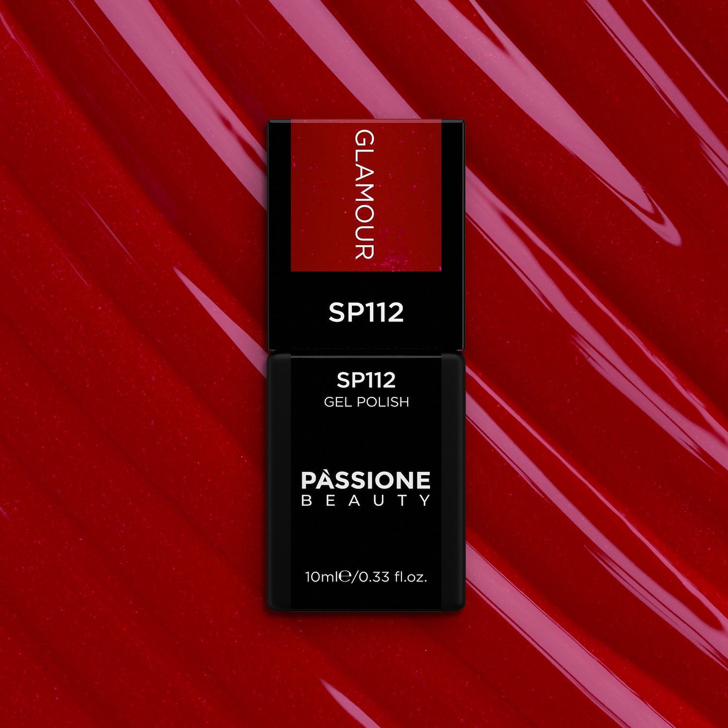 Gel Nail Polish SP112 Glamour - Red Gel Polish with Extra-fine Fuchsia Micro-glitter - detail 1