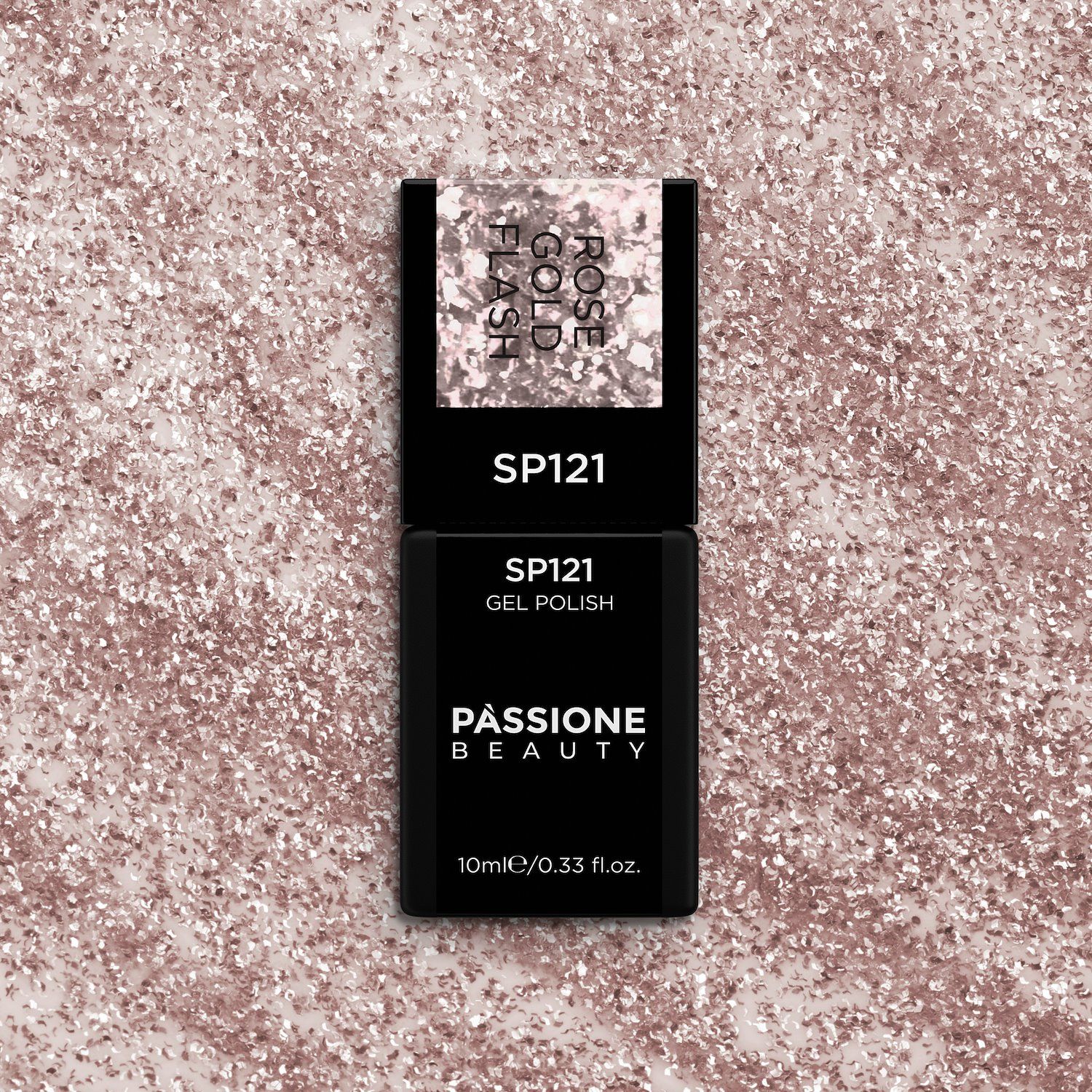 Vernis semi-permanent SP121 Rose Gold Flash - Vernis semi-permanent rose avec paillettes et flakes or rose - détail 2