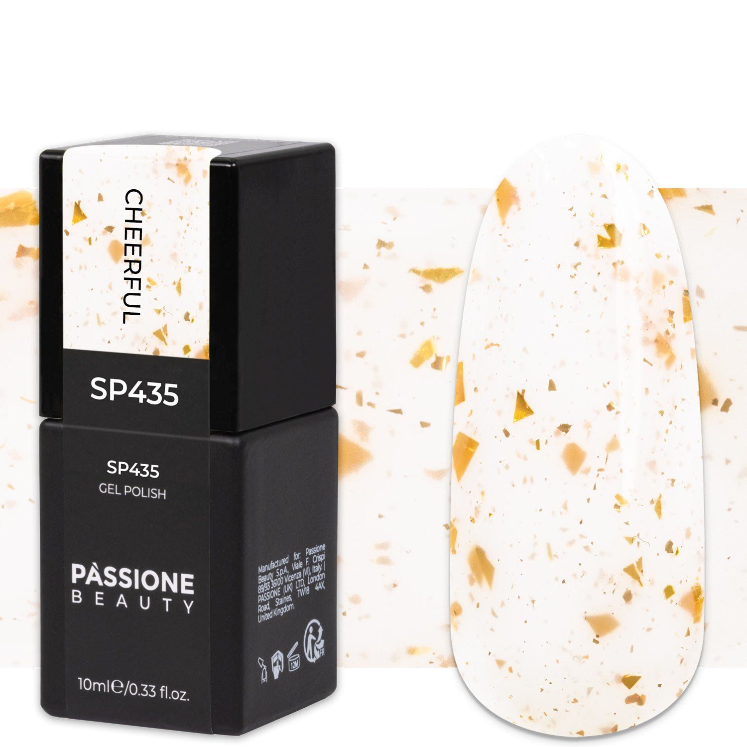 Gel Nail Polish SP435 Cheerful - Milky White Gel polish with Gold Flakes