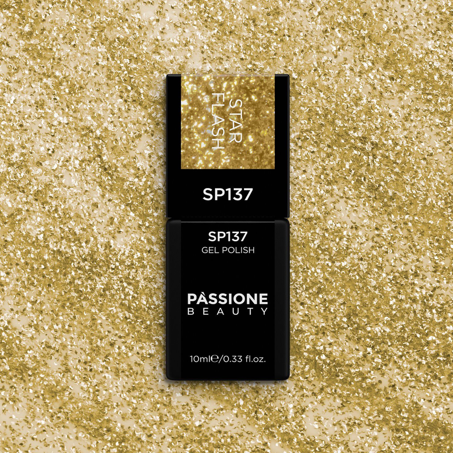 Gel Nail Polish SP137 Star Flash - Gold Gel Polish with Pink Micro-flakes and Gold Glitter - detail 2