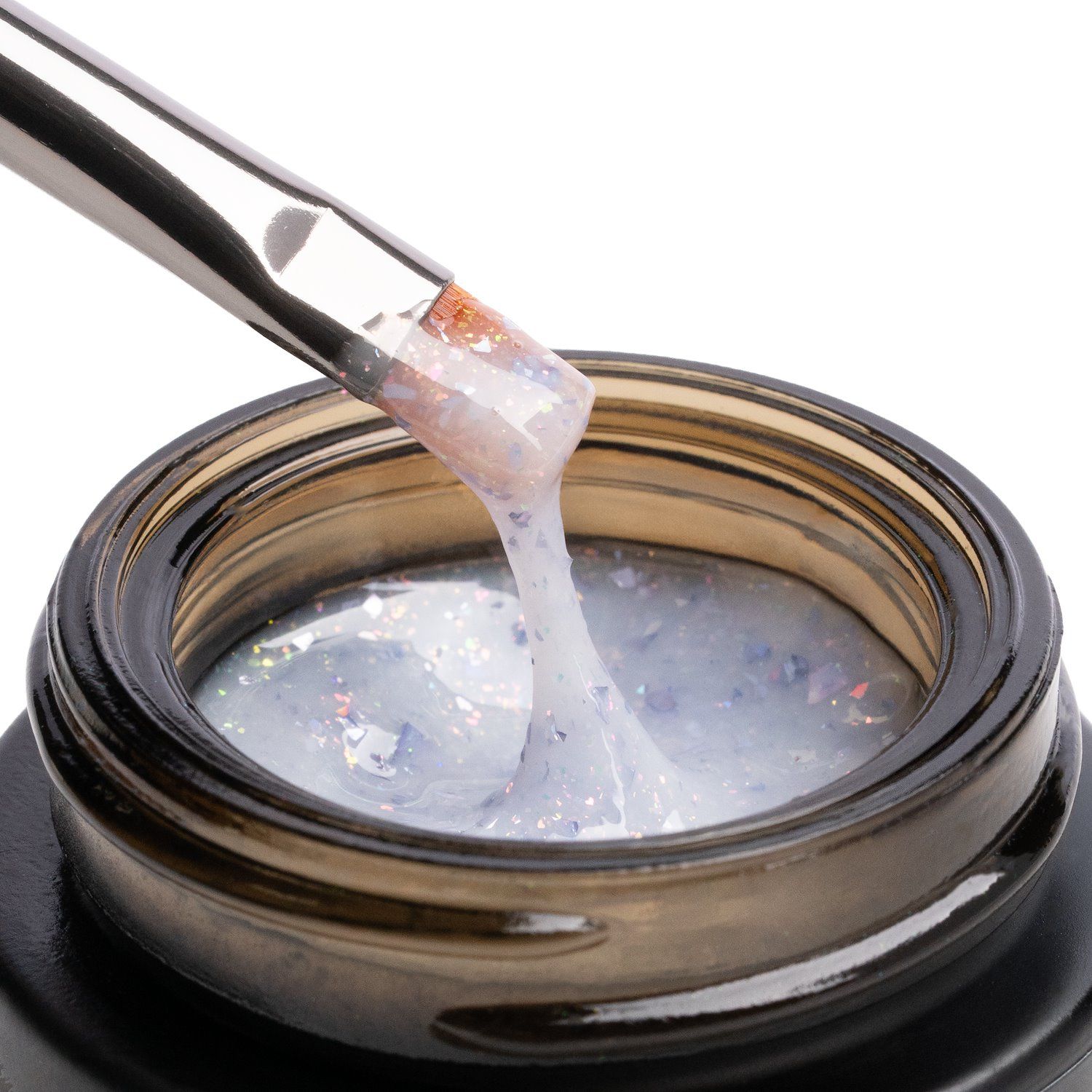 Marble Lavender Flakes 15 ml - Gel de construction auto-égalisant blanc laiteux avec flakes lilas et micro-flakes holographiques - détail 4