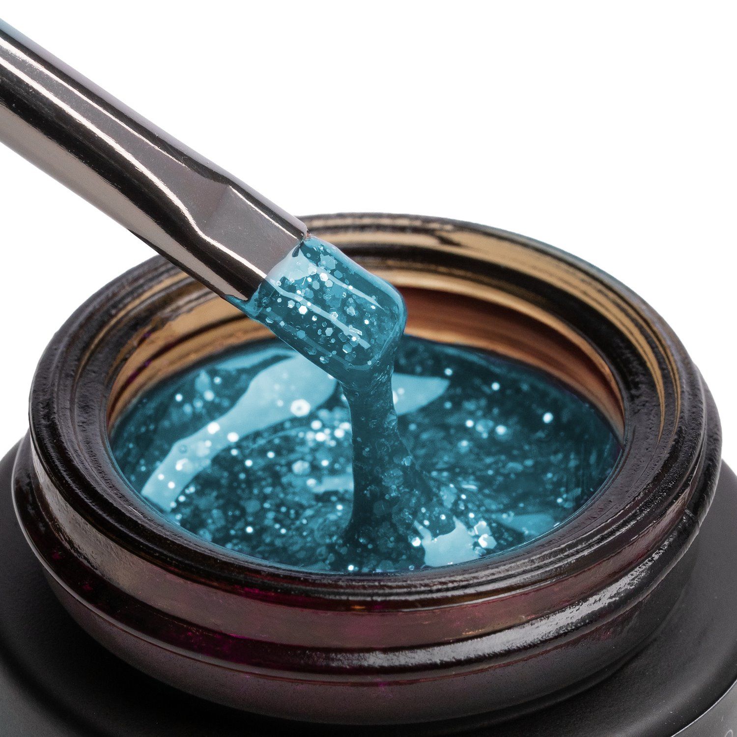Glass Glitter Green 15 ml - Gel de construction auto-égalisant vert effet verre avec paillettes dorées - détail 1