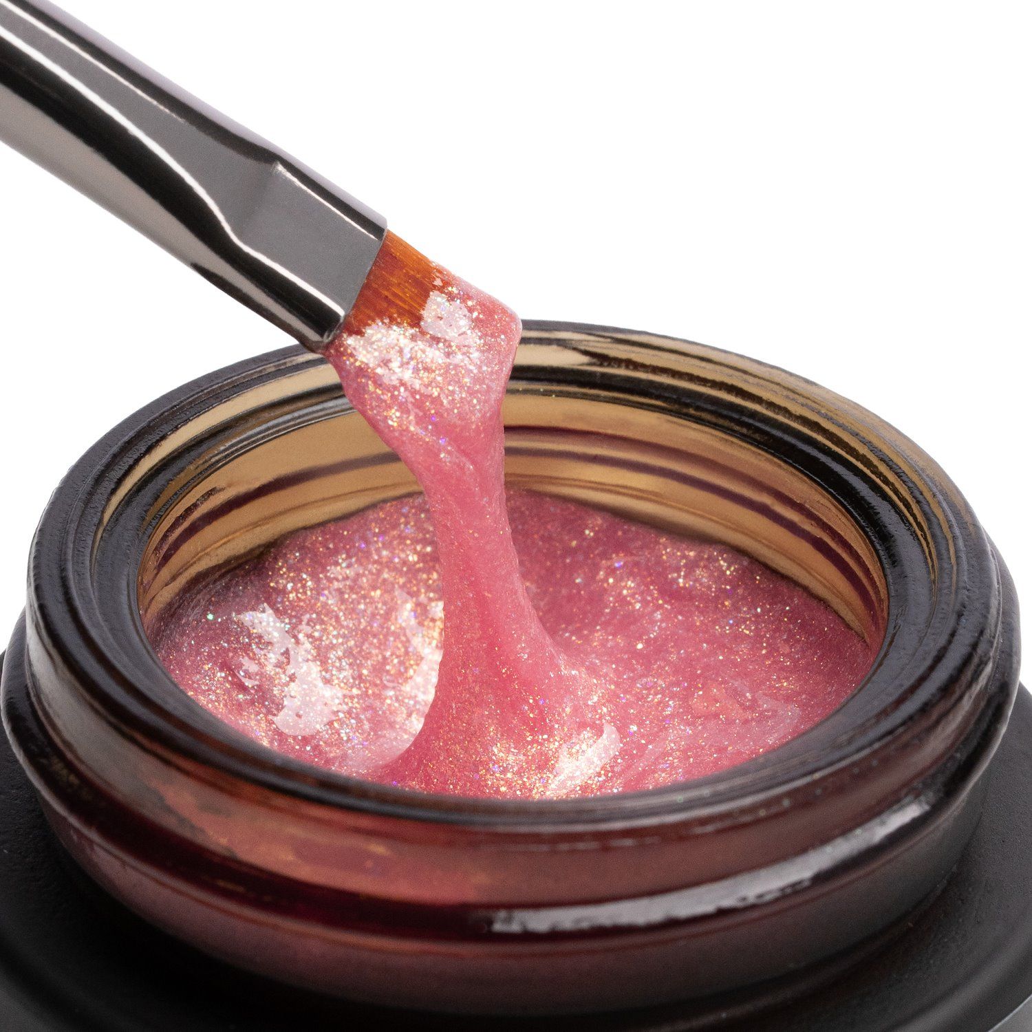 Crystal Shell Coral 15 ml - Gel de construction auto-égalisant rose corail avec micro-paillettes holographiques - détail 3