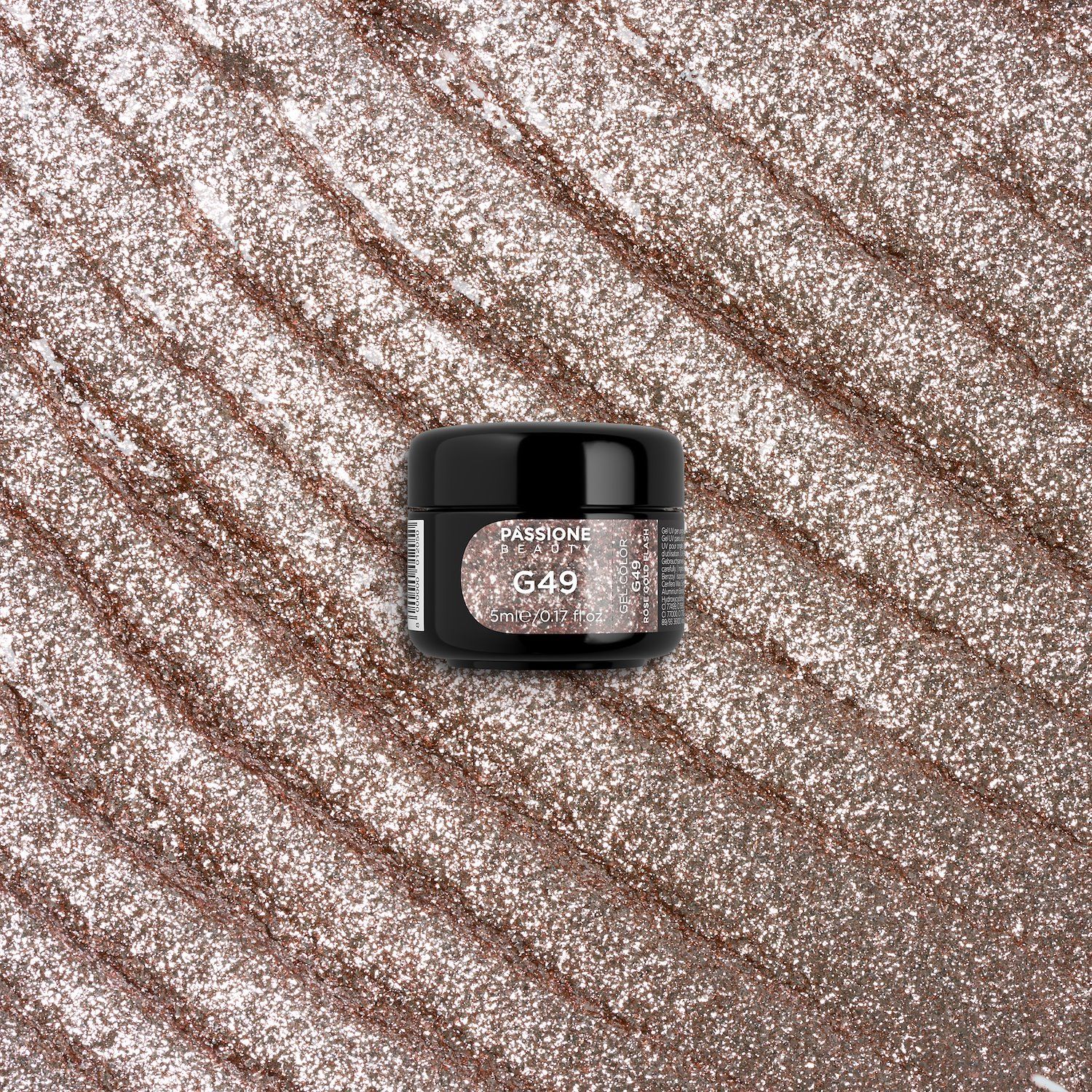 Gel Glitter G49 Rose Gold Flash - Gel color oro rosa con flakes argento - dettaglio 2