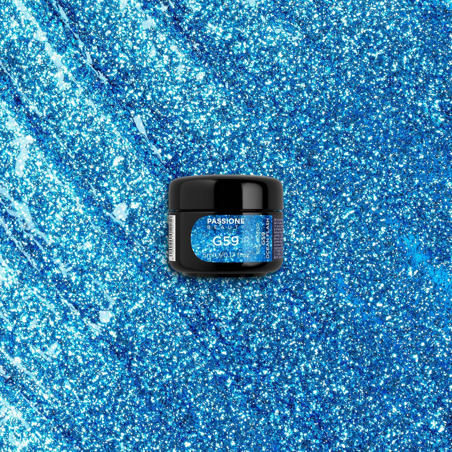 Glitter Farbgel G59 Ocean Flash - Farbgel in Meerblau mit Silberglitzer - Detail 2