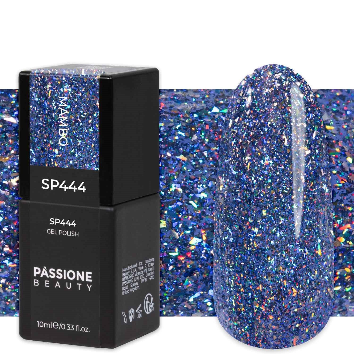 Gel Nail Polish GP444 Mambo - Blue Gel Polish with holographic flakes and reflective effect