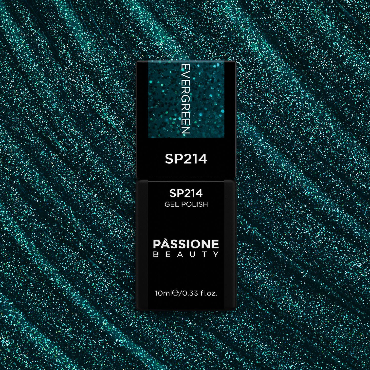 Vernis semi-permanent SP214 Evergreen - Vernis semi-permanent pétrole avec micro-paillettes vertes - détail 3