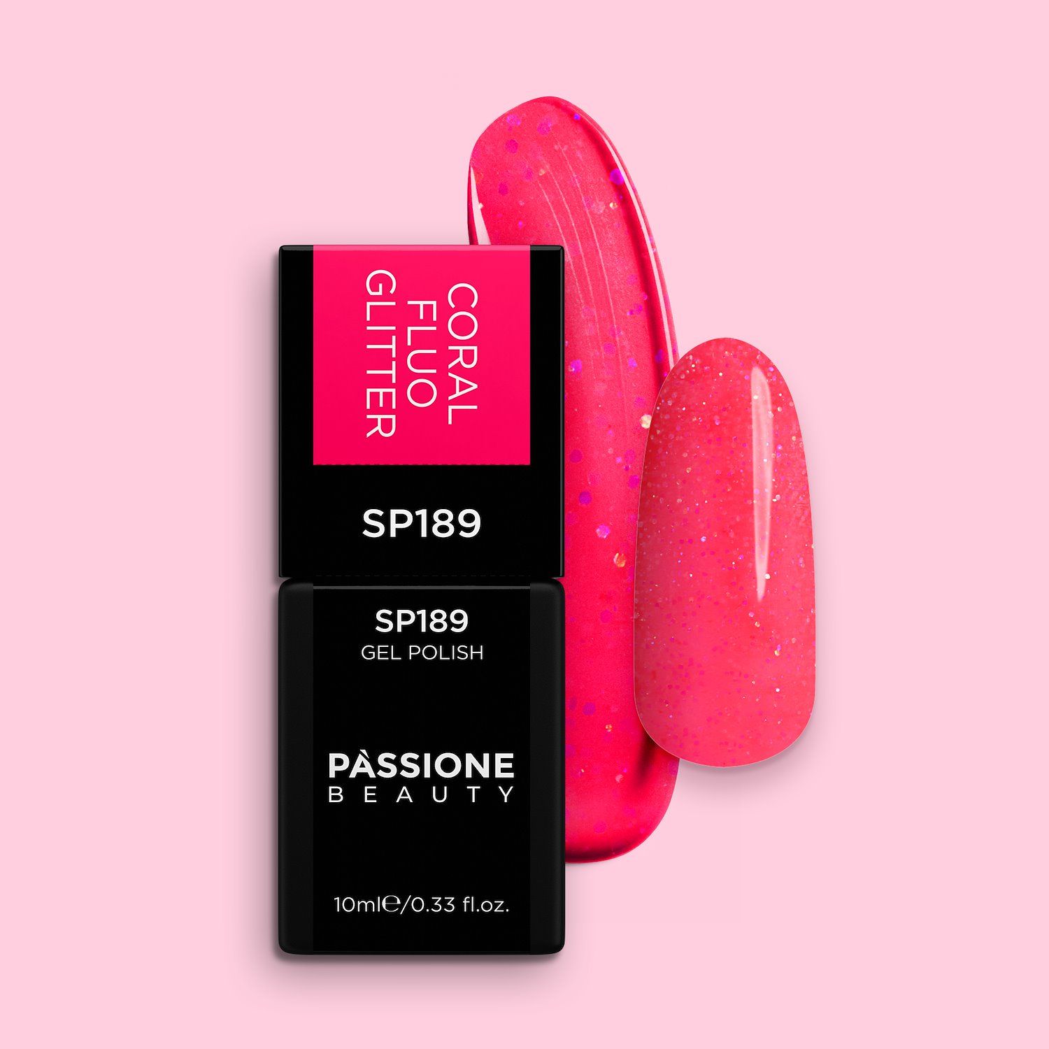 Gel Nail Polish GP189 Coral Fluo Glitter 