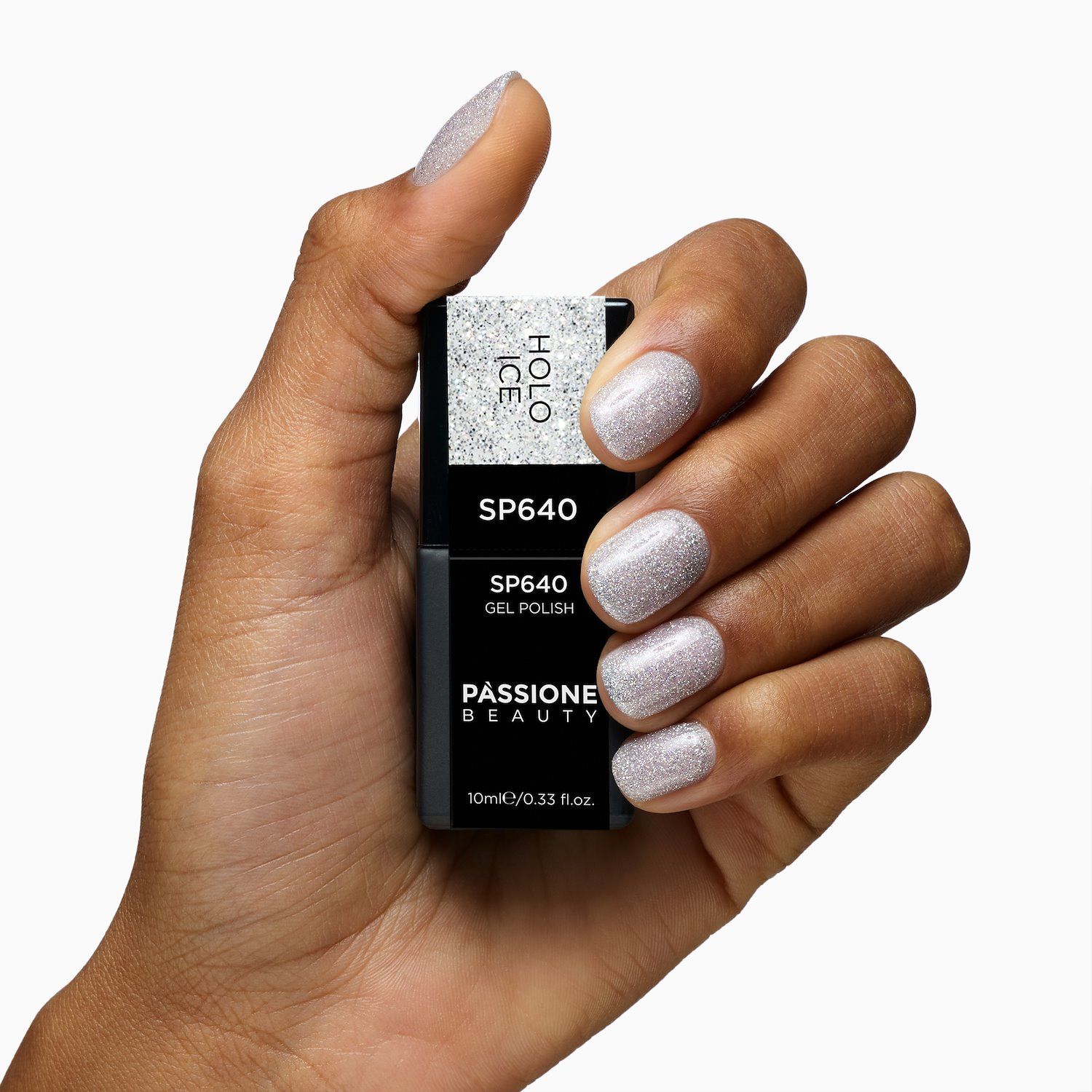 Esmalte semipermanente SP640 Holo Ice - Esmalte semipermanente transparente con micropurpurina plateada y holográfica - detalle 1