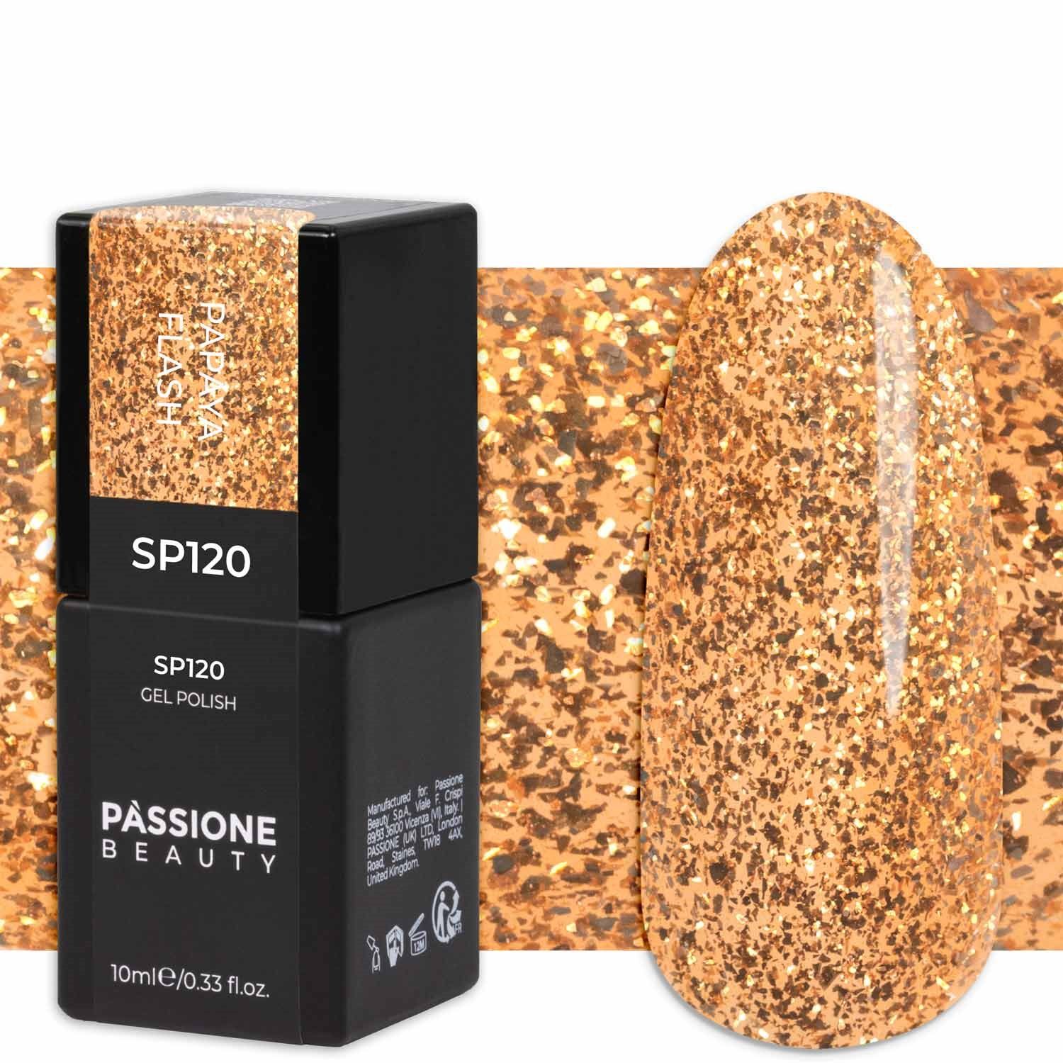 Gel Nail Polish GP120 Papaya Flash  - Orange Gel Polish with golden nuances