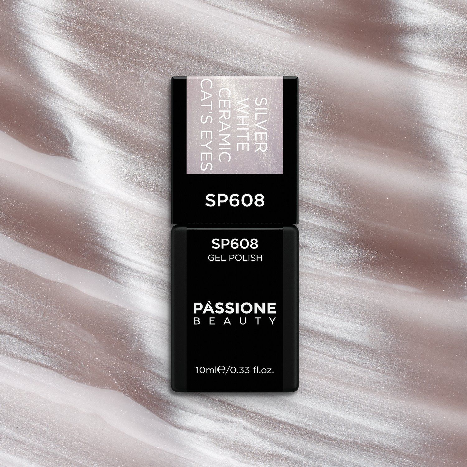 Smalto semipermanente SP608 Silver White Ceramic Cat Eye - Colore semipermanente grigio tortora effetto cat eye - dettaglio 3