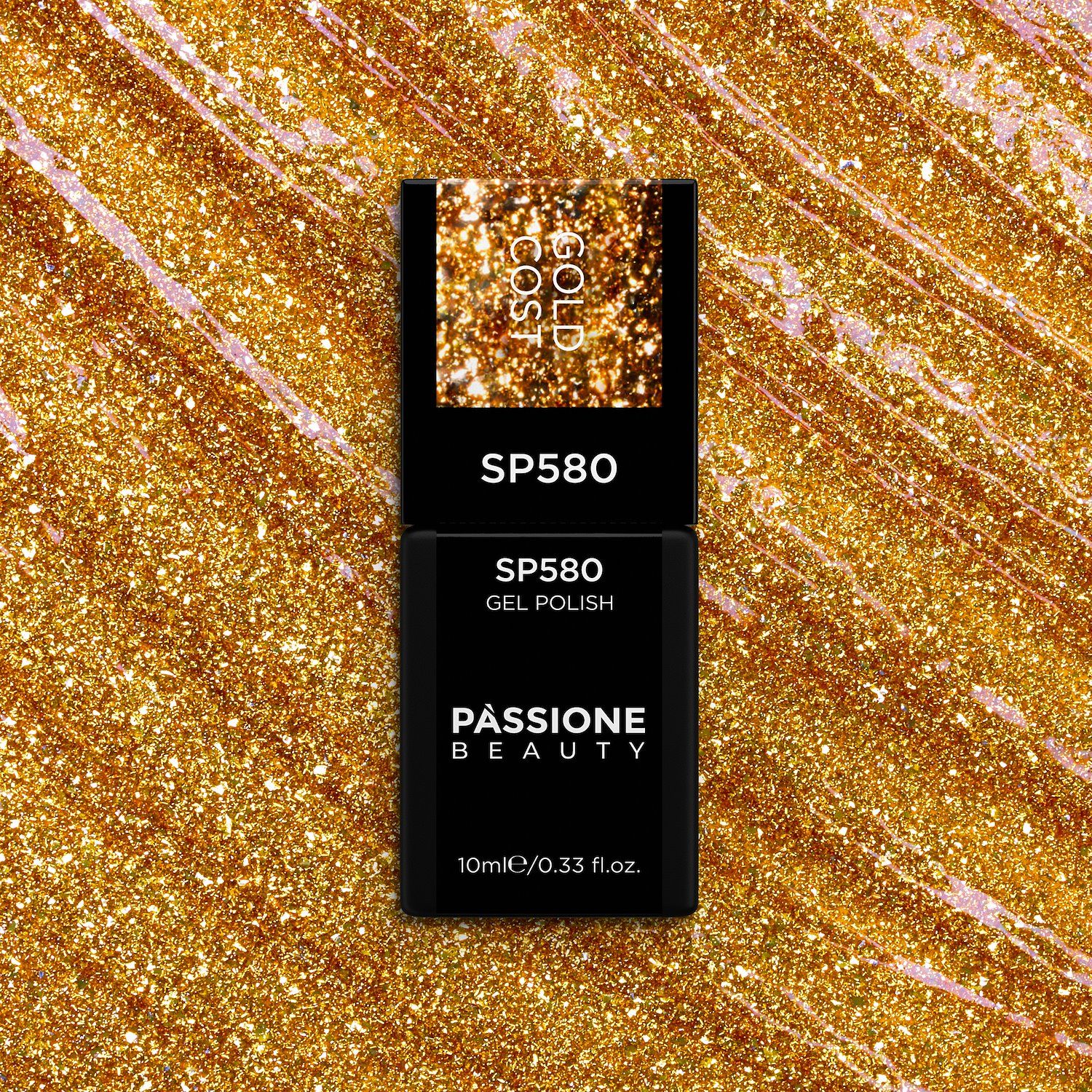 Gel Nail Polish SP580 Gold Cost - Bronze Gel Polish with Gold Micro-glitter and Micro-flakes - detail 3