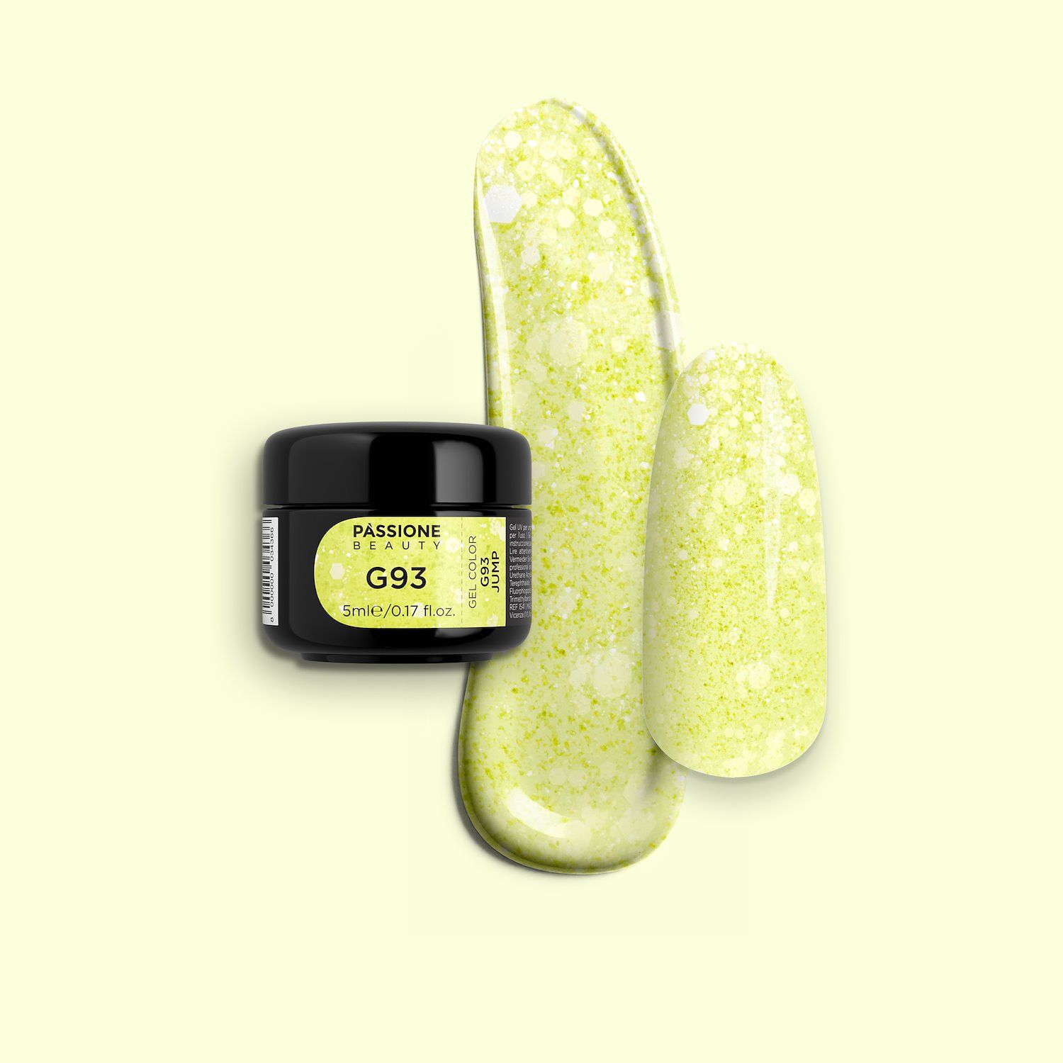 Gel Glitter G93 Jump - Yellow Glitter Gel with white glitter and sequins