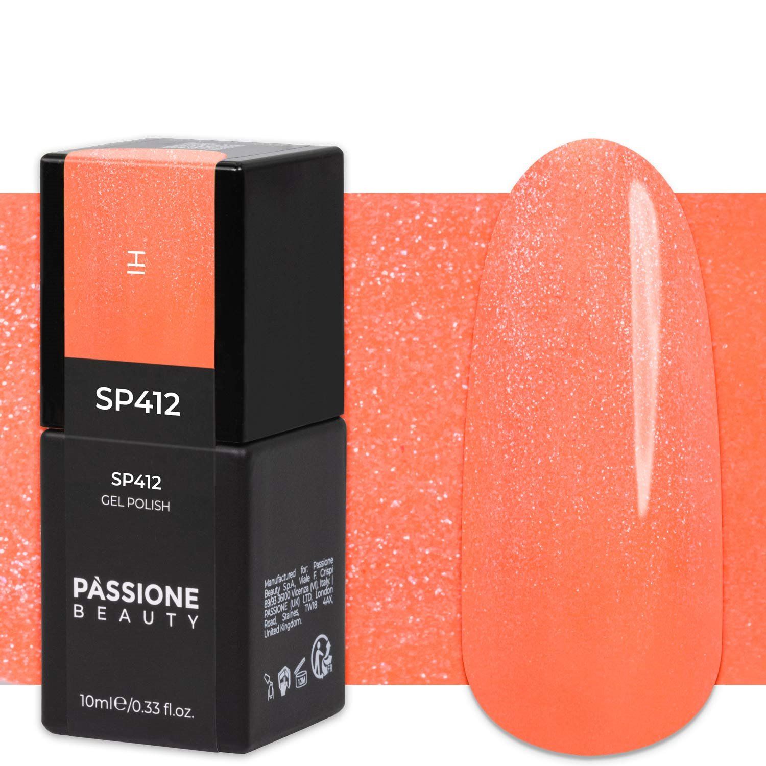 Gel Nail Polish GP412 Hi - Neon Orange gel polish with pearlescent effect