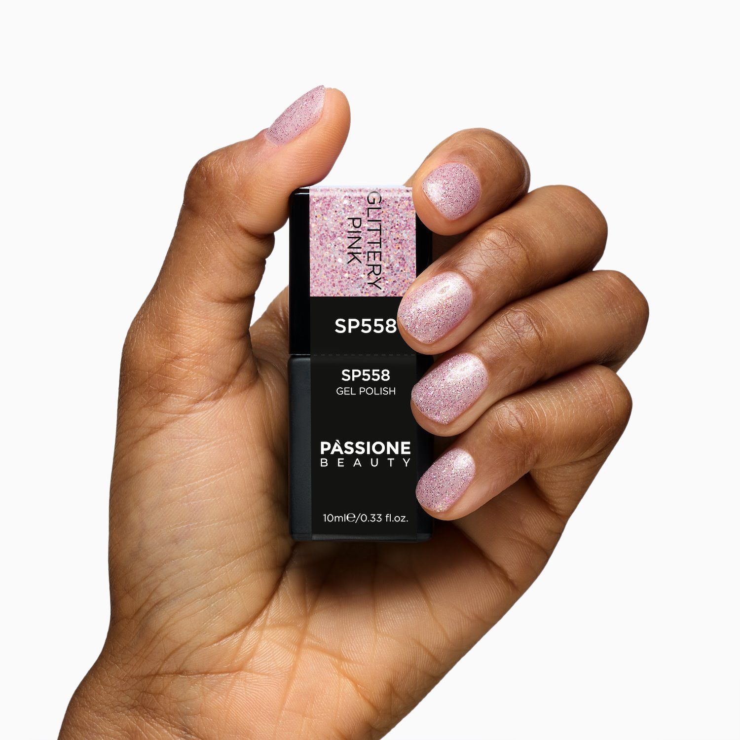 Gel Nail Polish SP558 Glittery Pink - Clear Gel Polish with Fuchsia and Holographic Micro-glitter - detail 3