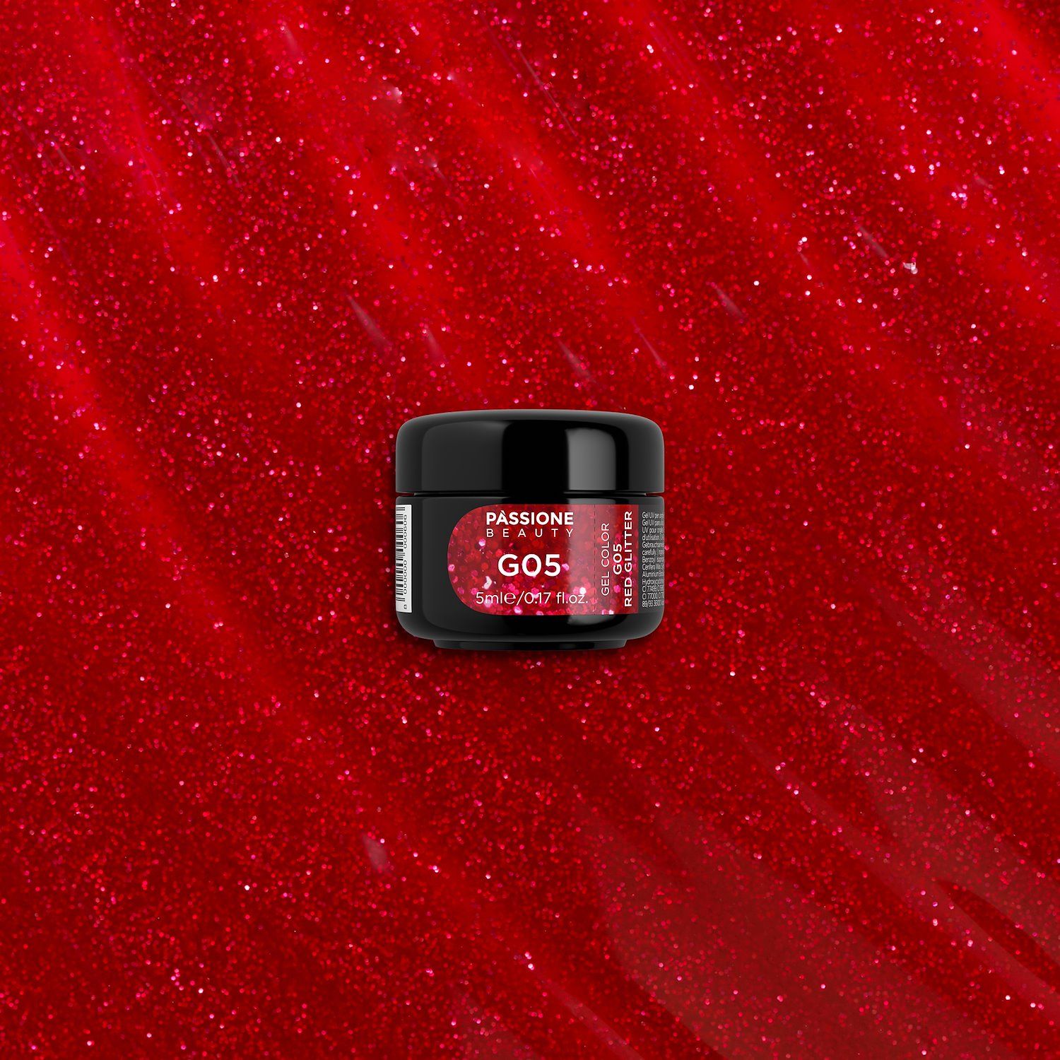 Glitter Farbgel G05 Red Glitter - Farbgel in transparent mit rotem Glitter - Detail 3