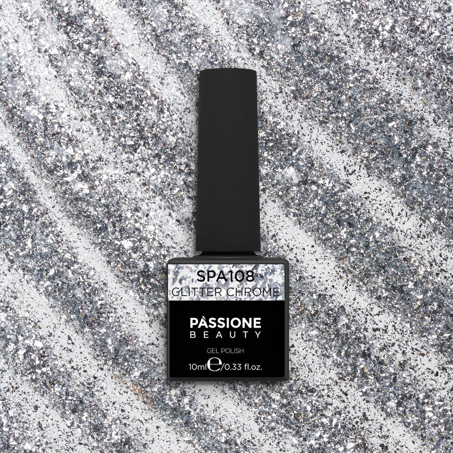 UV Nagellack SNA108 Glitter Chrome - UV Nagellack in Silber mit Chrome Flakes - Detail 2