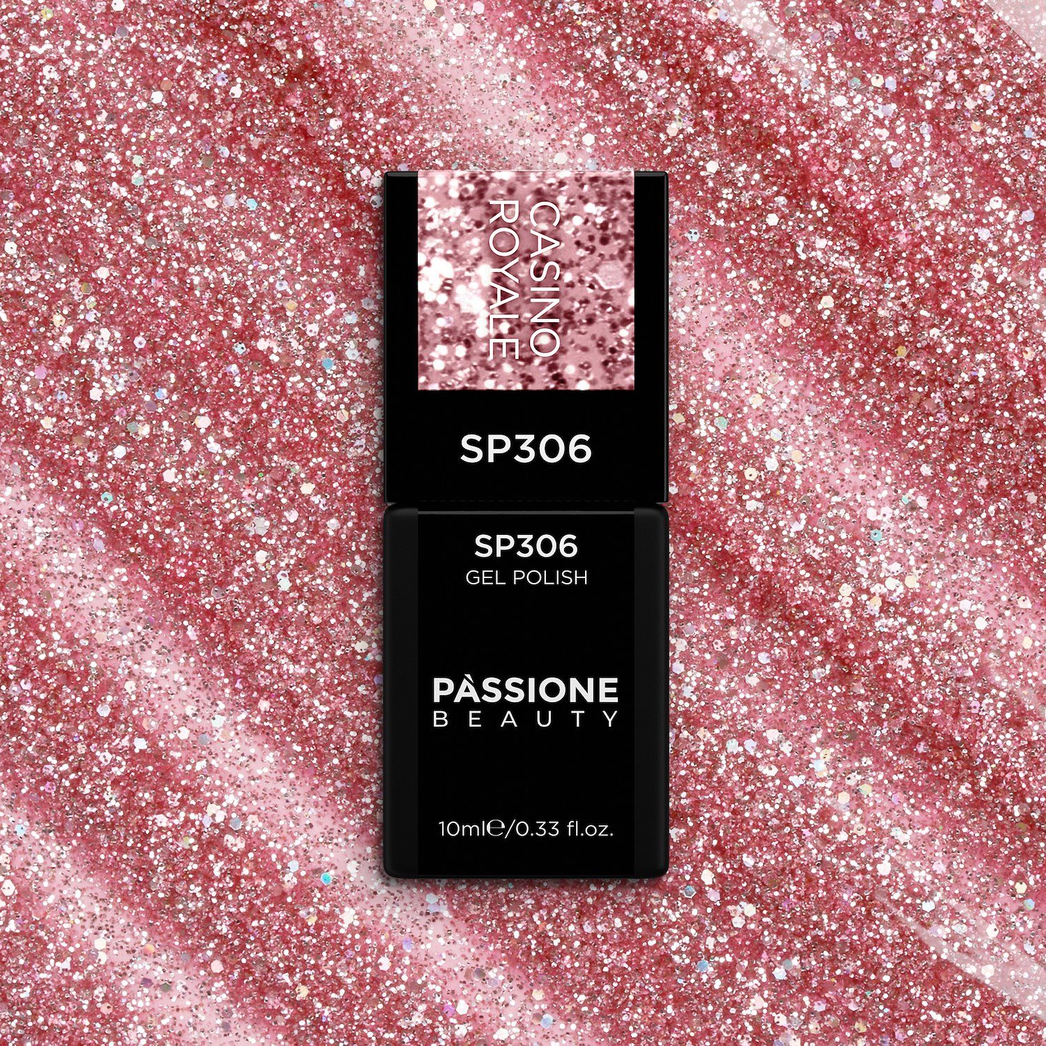 Gel Nail Polish SP306 Casino Royale - Pink Gel Polish with Iridescent Micro-glitter and Holographic Sequins - detail 2