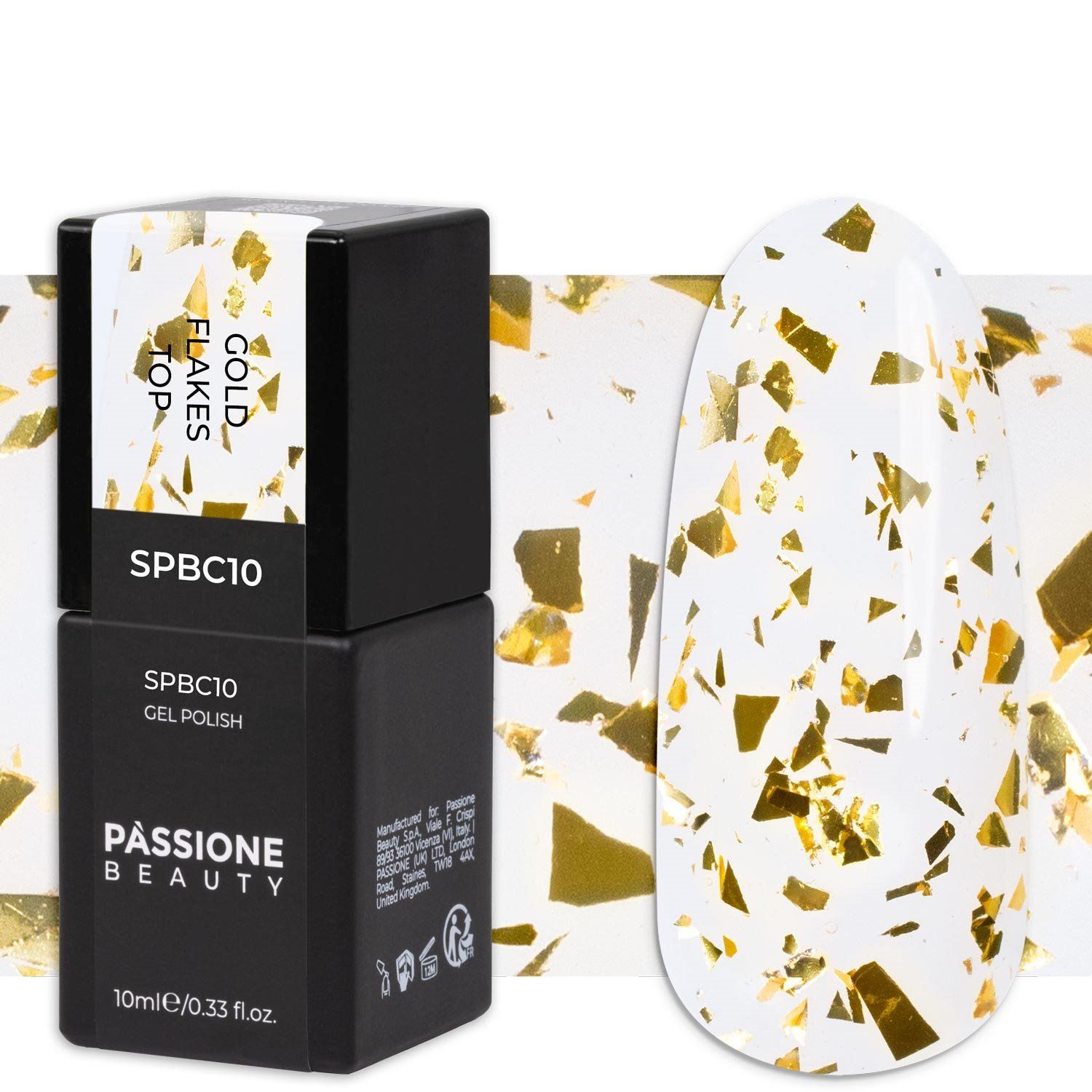 Gold Flakes Top 10 ml - Gel polish top coat with golden flakes