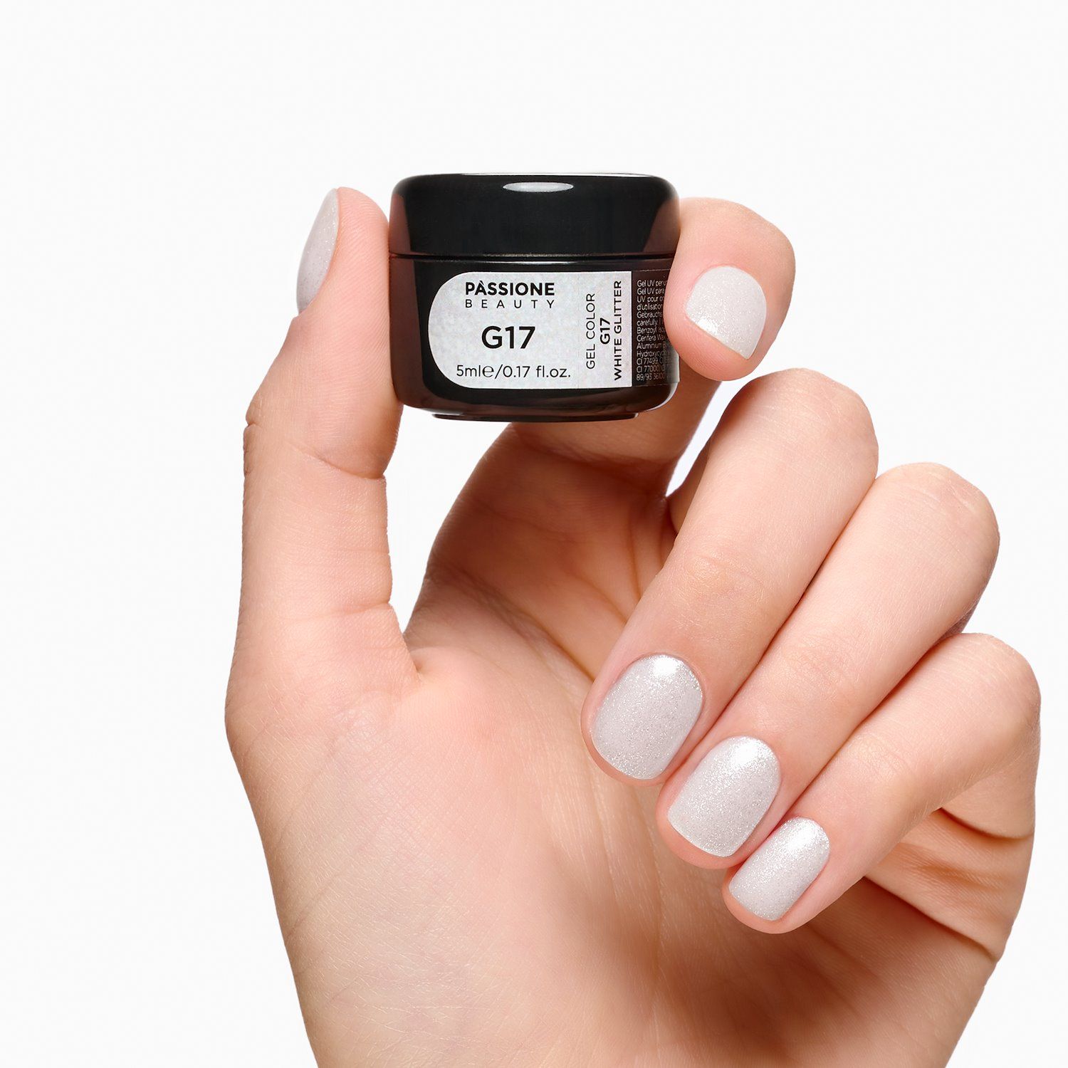 Glitter Farbgel G17 White Glitter Detail