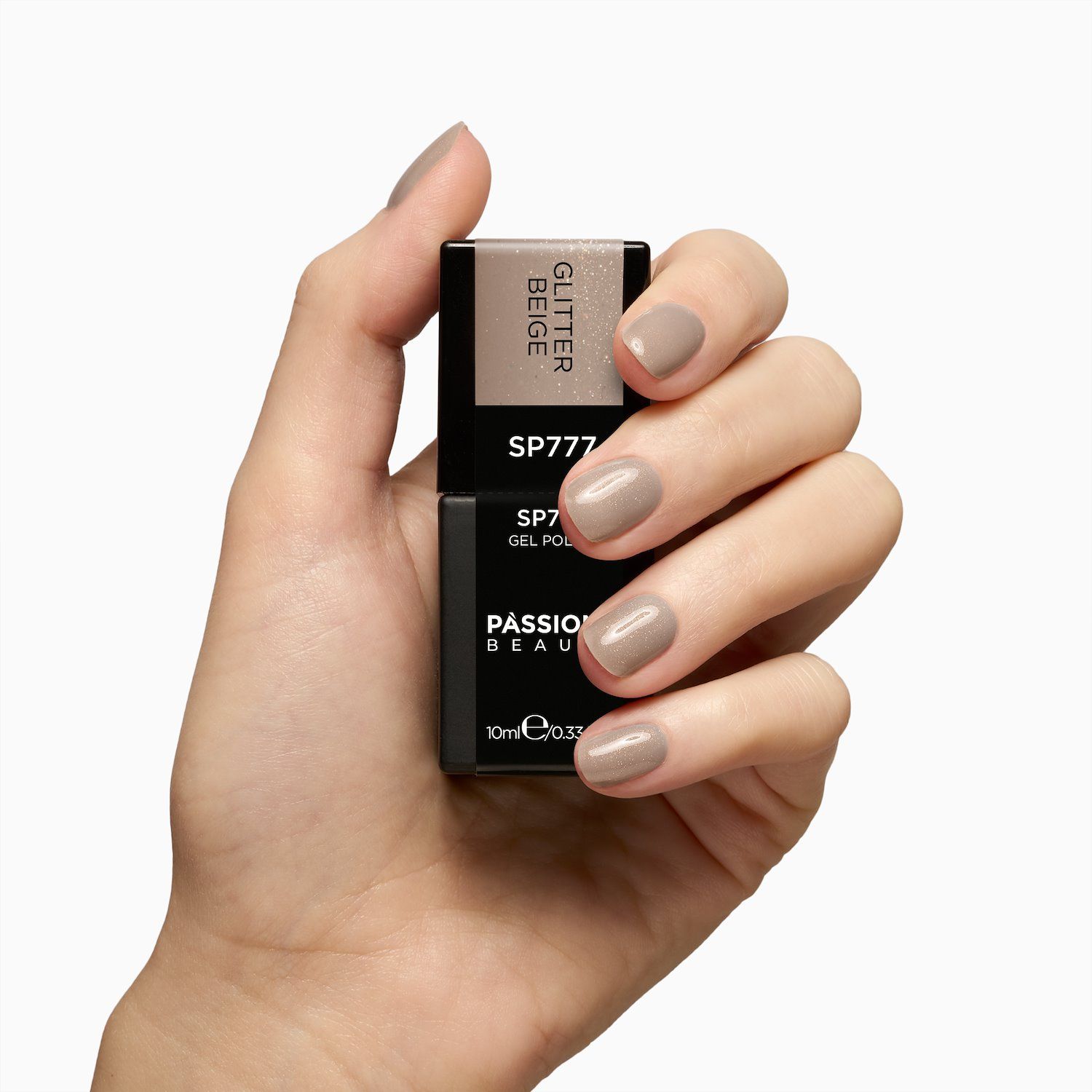 Vernis semi-permanent SP777 Glitter Beige - Vernis semi-permanent beige laiteux avec micro-paillettes or et multicolores - détail 2
