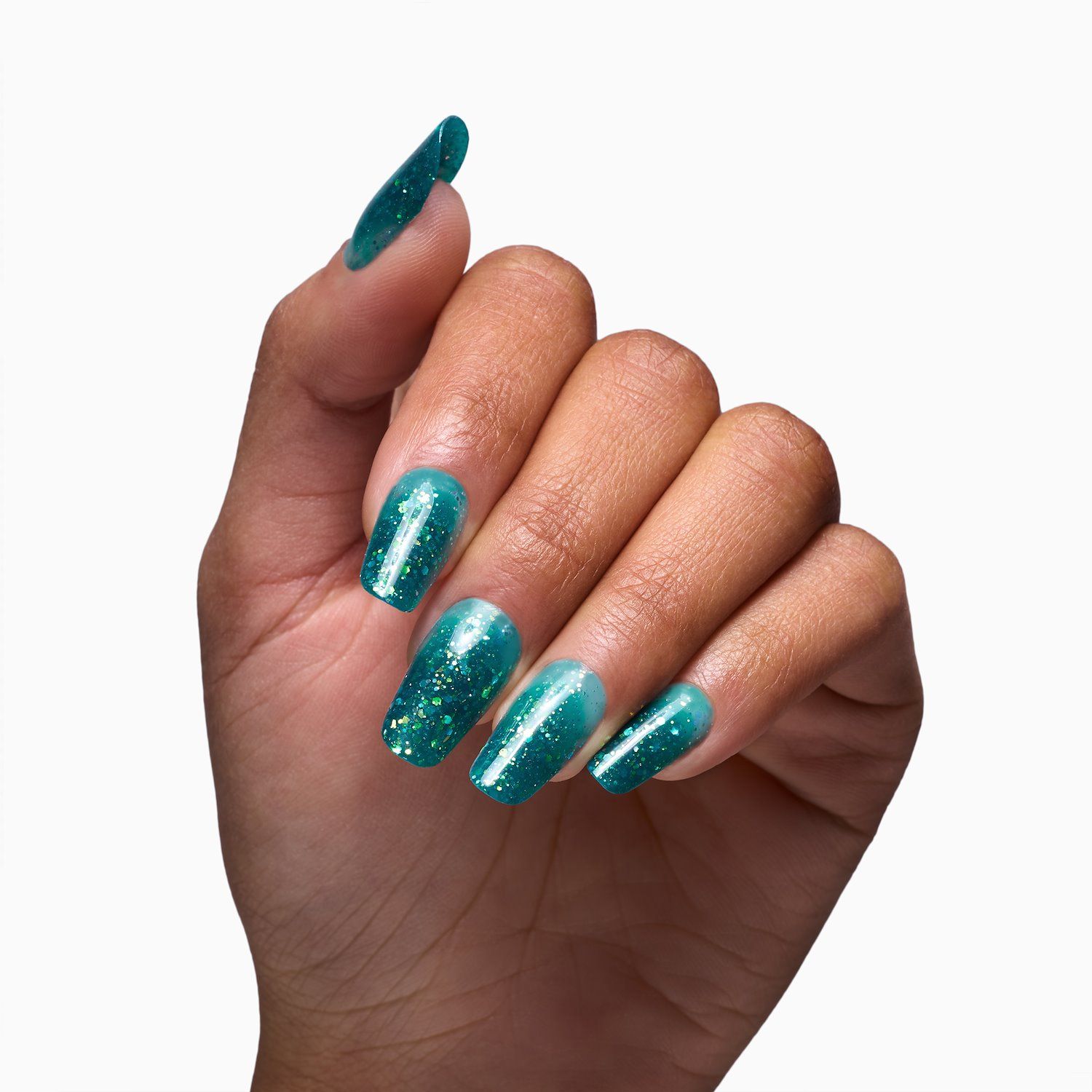 Glass Glitter Green 15 ml - Gel de construction auto-égalisant vert effet verre avec paillettes dorées - détail 3