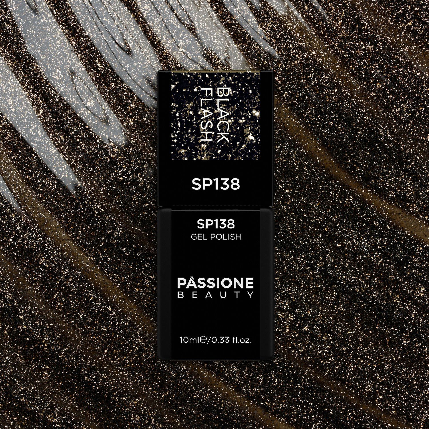 Gel Nail Polish SP138 Black Flash - Black Gel Polish with Platinum Micro-glitter and Silver Flakes - detail 3