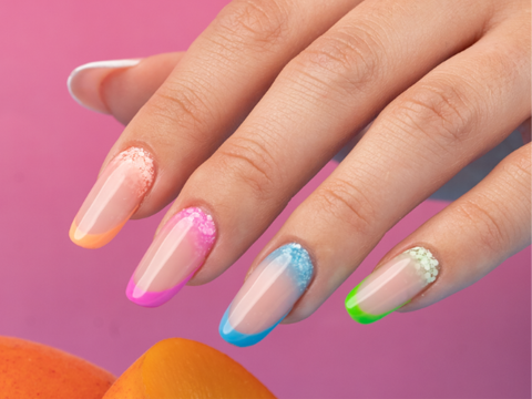 Multicoloured Manicure with White Glitters