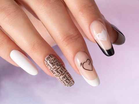 Black and White Valentine Nails