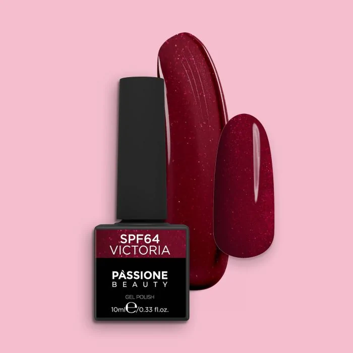 Gel Nail Polish GPF64 Victoria  - GPF64 Victoria gel polish, burgundy with micro glitter