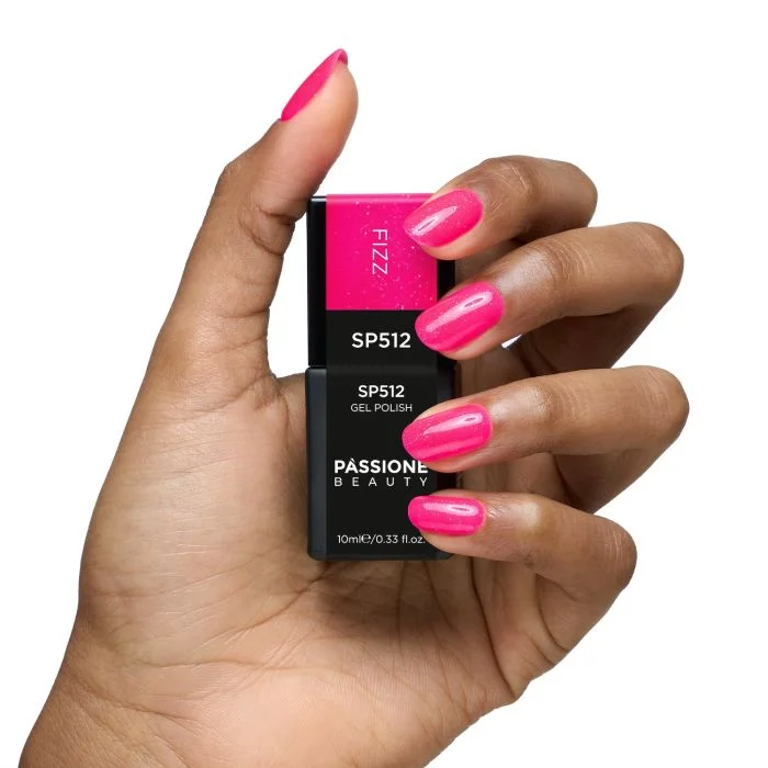 Gel Nail Polish SP512 Fizz - Fluo Fuchsia Gel Polish with Extra-fine Multicolour Micro-glitter - detail 1