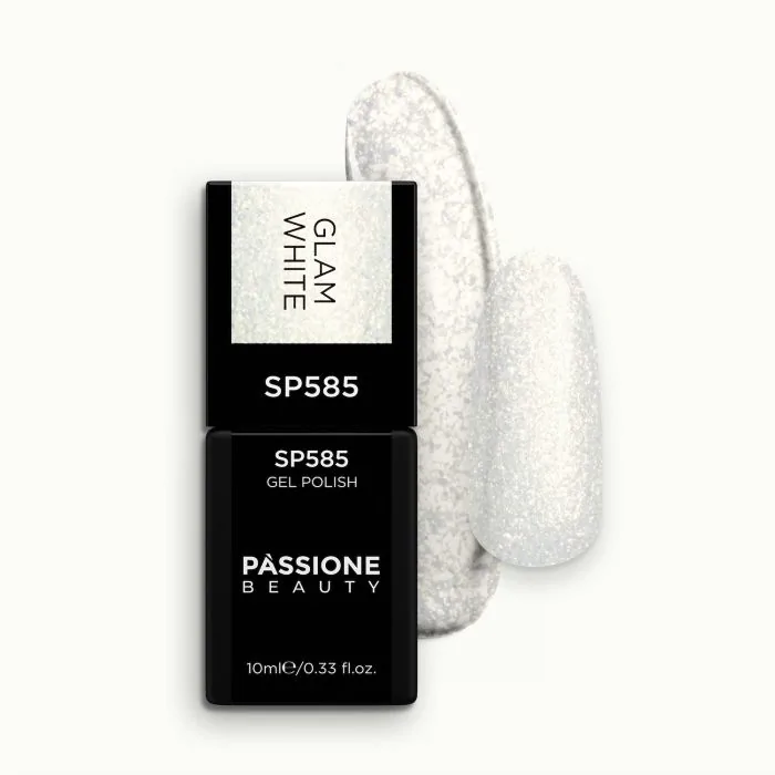 Vernis semi-permanent SP585 Glam White - Vernis semi-permanent transparent avec micro-paillettes or