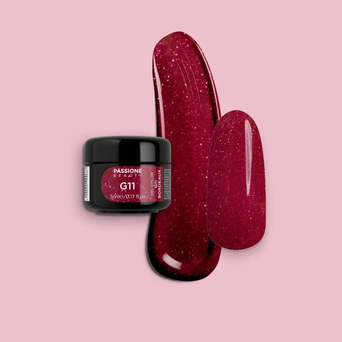 Gel Glitter G11 Bordeaux - Gel color burdeos con purpurina 