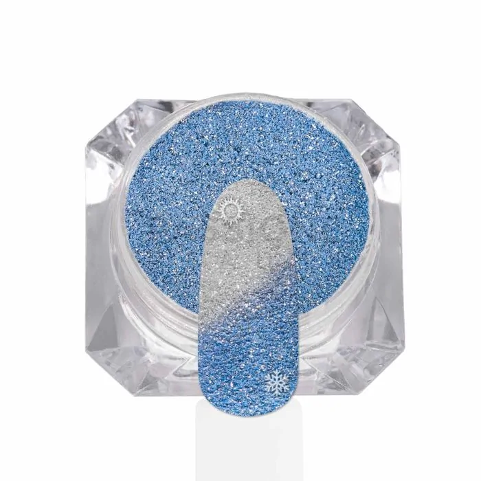 Blue Thermo Glitter - Heat-sensitive nail glitter, blue-silver