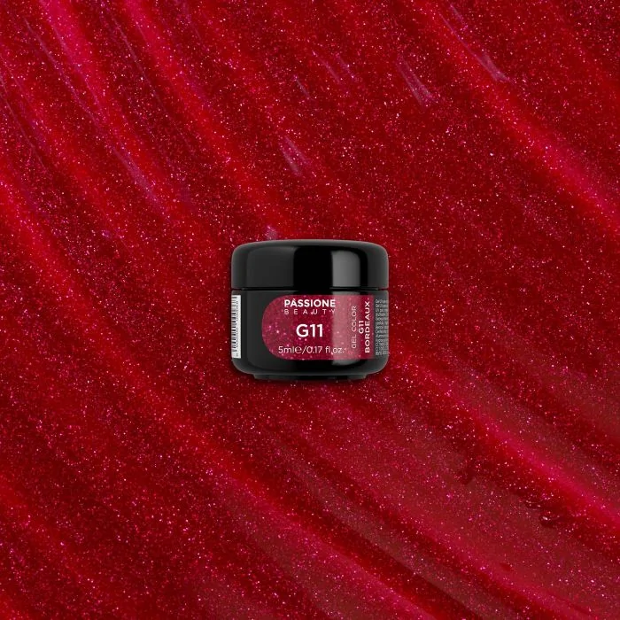 Gel Glitter G11 Bordeaux - Gel color burdeos con purpurina  - detalle 1