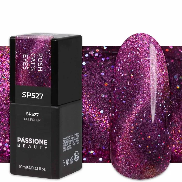 Gel Nail Polish SP527 Posh Cat's Eyes - Dark Magenta Cat's Eyes Gel Polish with glitters